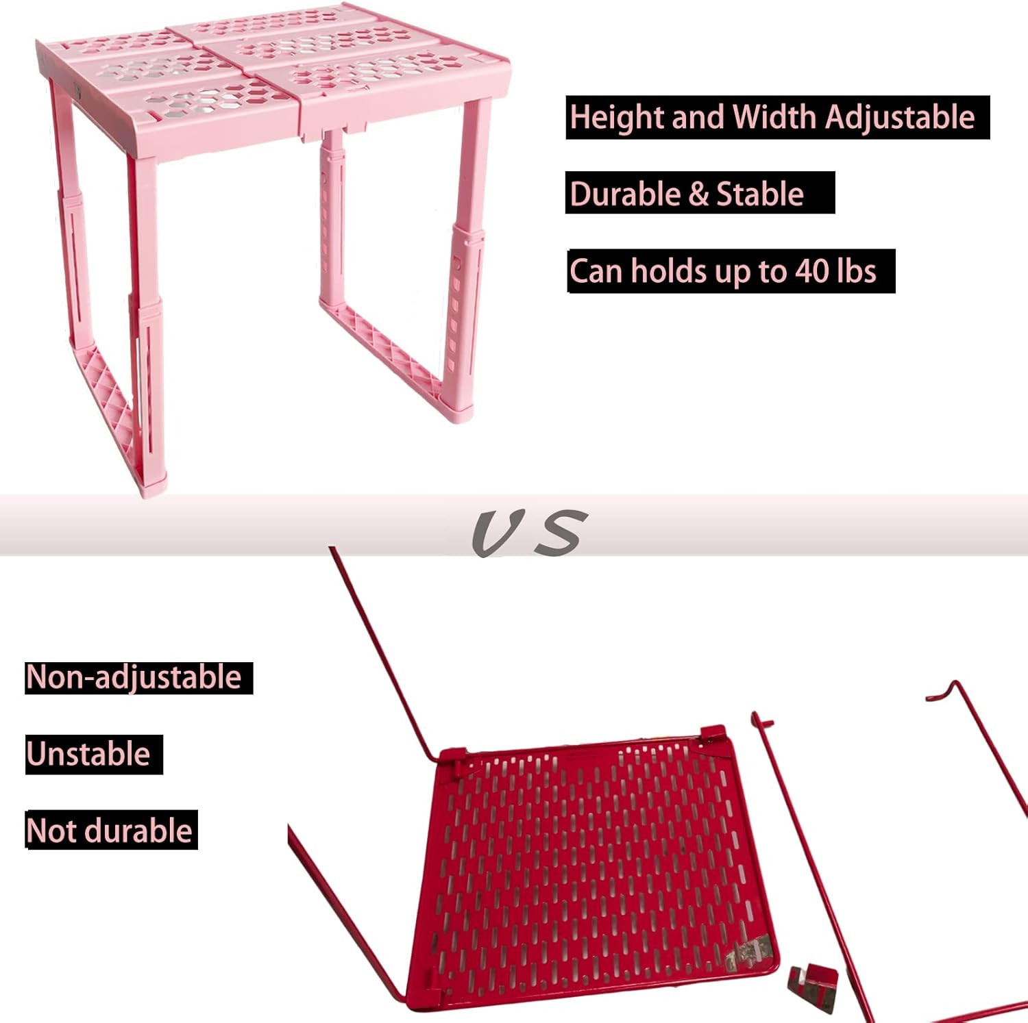 Locker Shelf Adjustable Height and Width, Pink Locker Organizer for Work, Locker