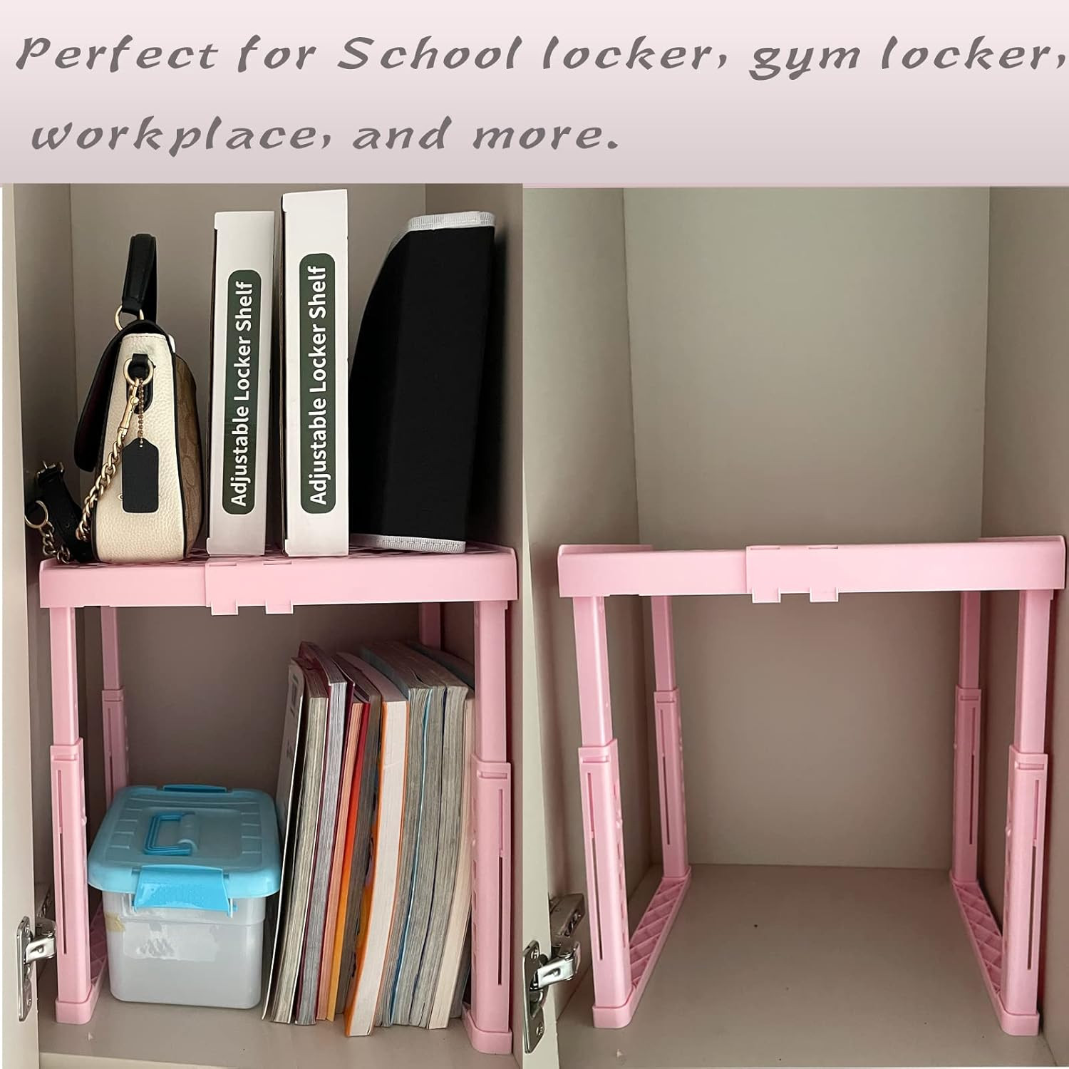 Locker Shelf Adjustable Height and Width, Pink Locker Organizer for Work, Locker