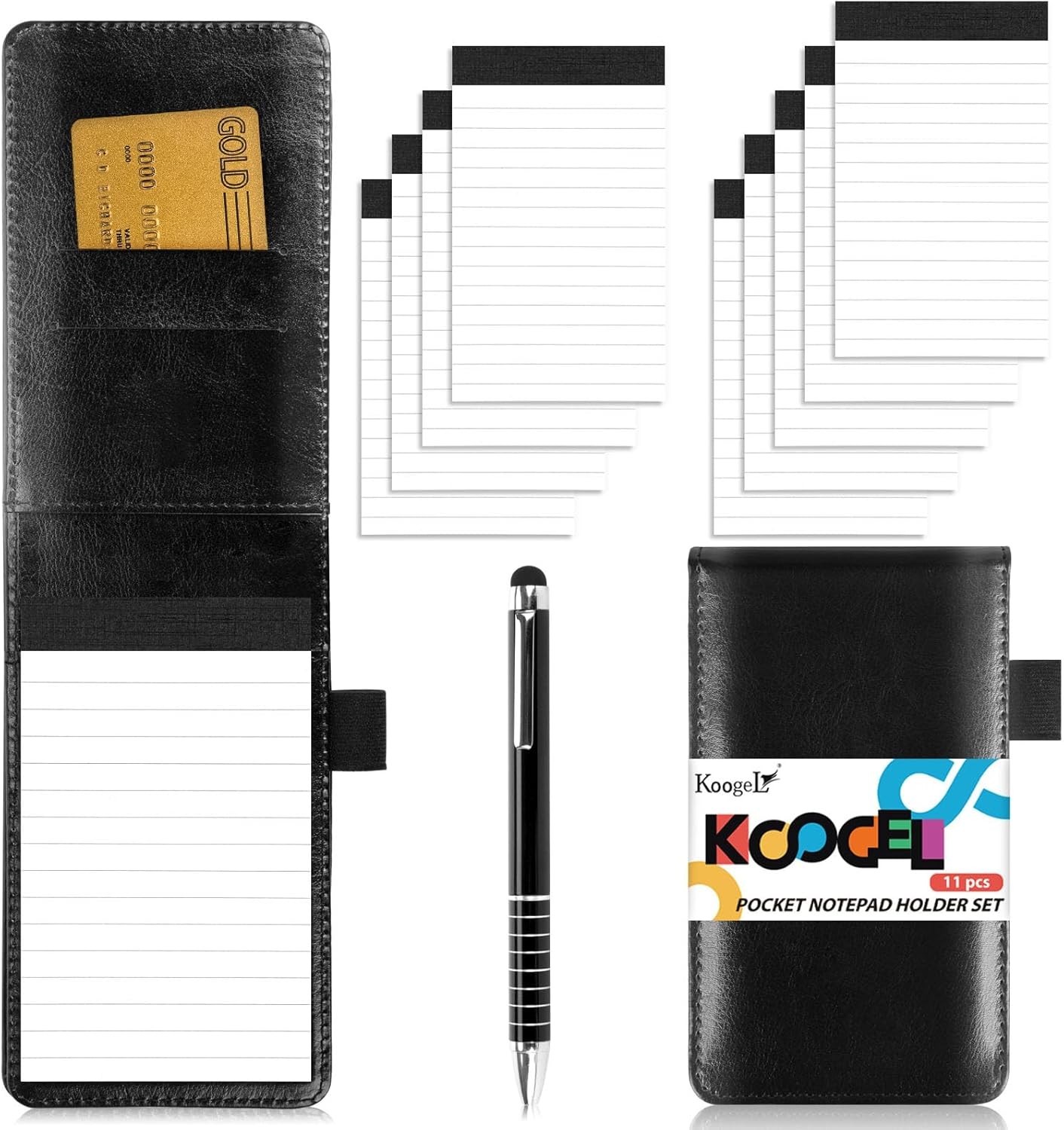 11PCS Mini Pocket Notepad Holder Set, 3.4 x 5.5 Inch Small Notepad with Pen
