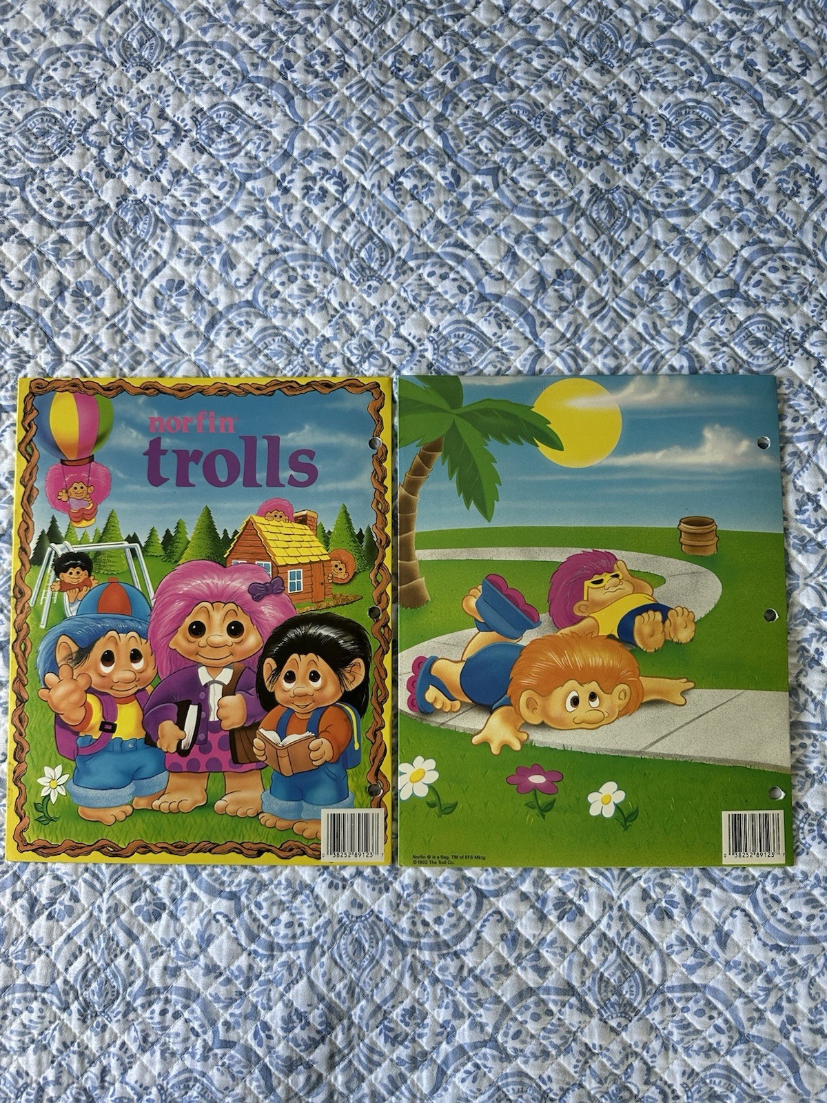 1992 Norfin Trolls Three Hole Pocket Folders For Binder Lot Of 2 Made In The USA