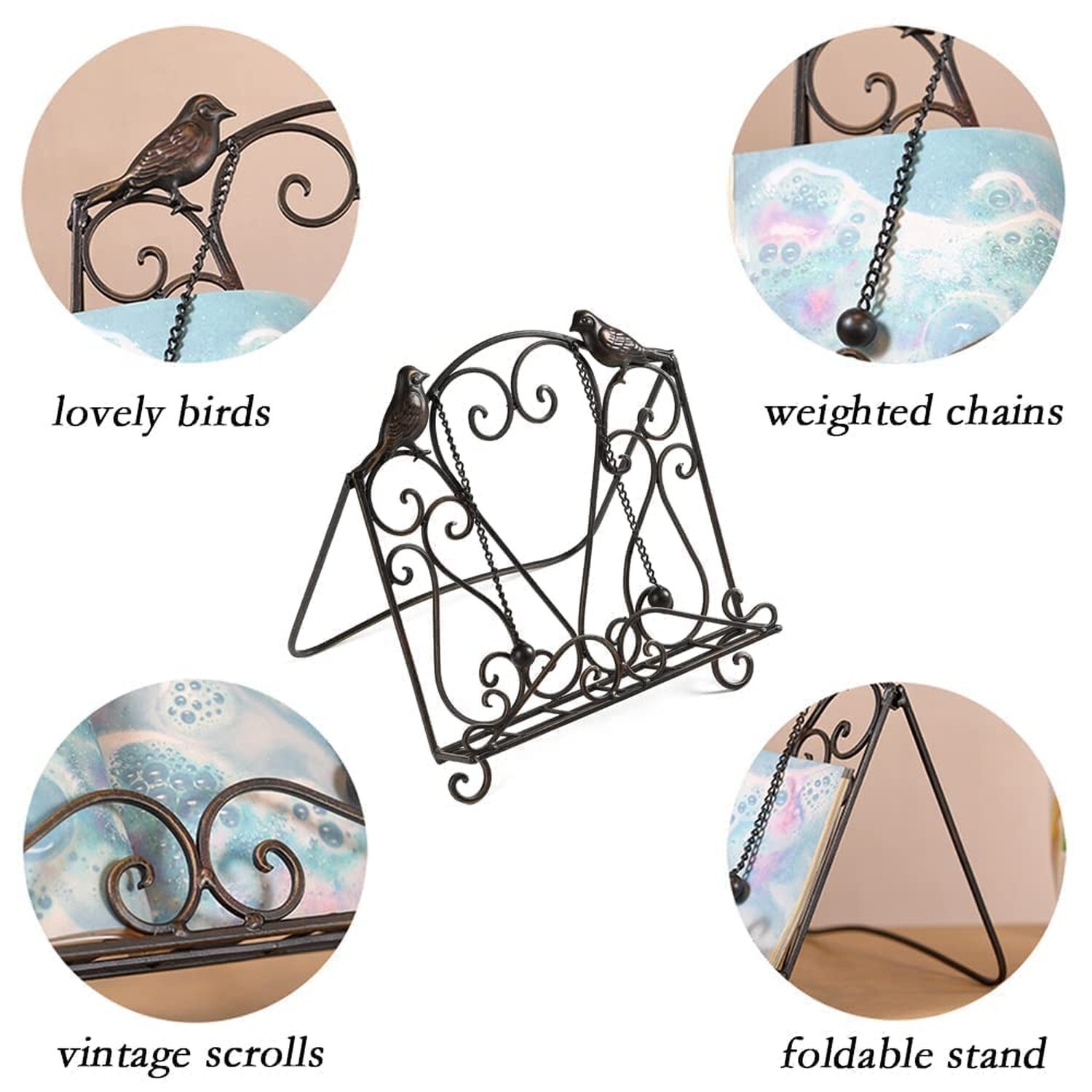 Metal Cookbook Stand Clearance Recipe Book Holder for Kitchen (Birds/Vintage …