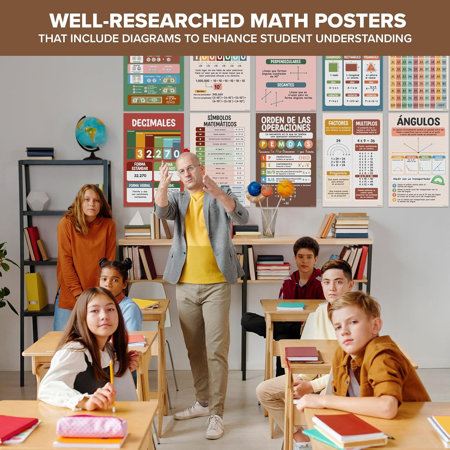 19 Boho Math Spanish Classroom Posters, 11X17In Educational Matte-Laminated for