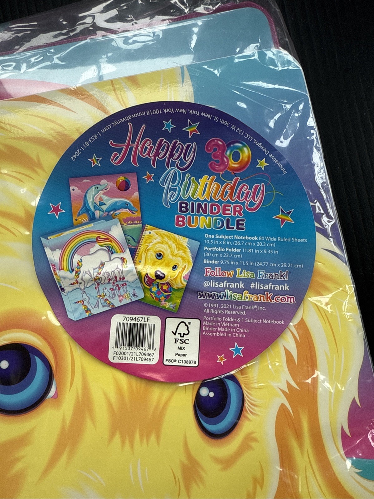 HAPPY 30TH BIRTHDAY LISA FRANK BINDER BUNDLE 2021 BINDER FOLDER & NOTEBOOK NIP