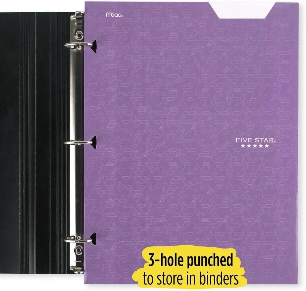 Five Star 4-Pocket 12″ x 9-1/2″ Paper Folder with Geo Design and Write-On Tab
