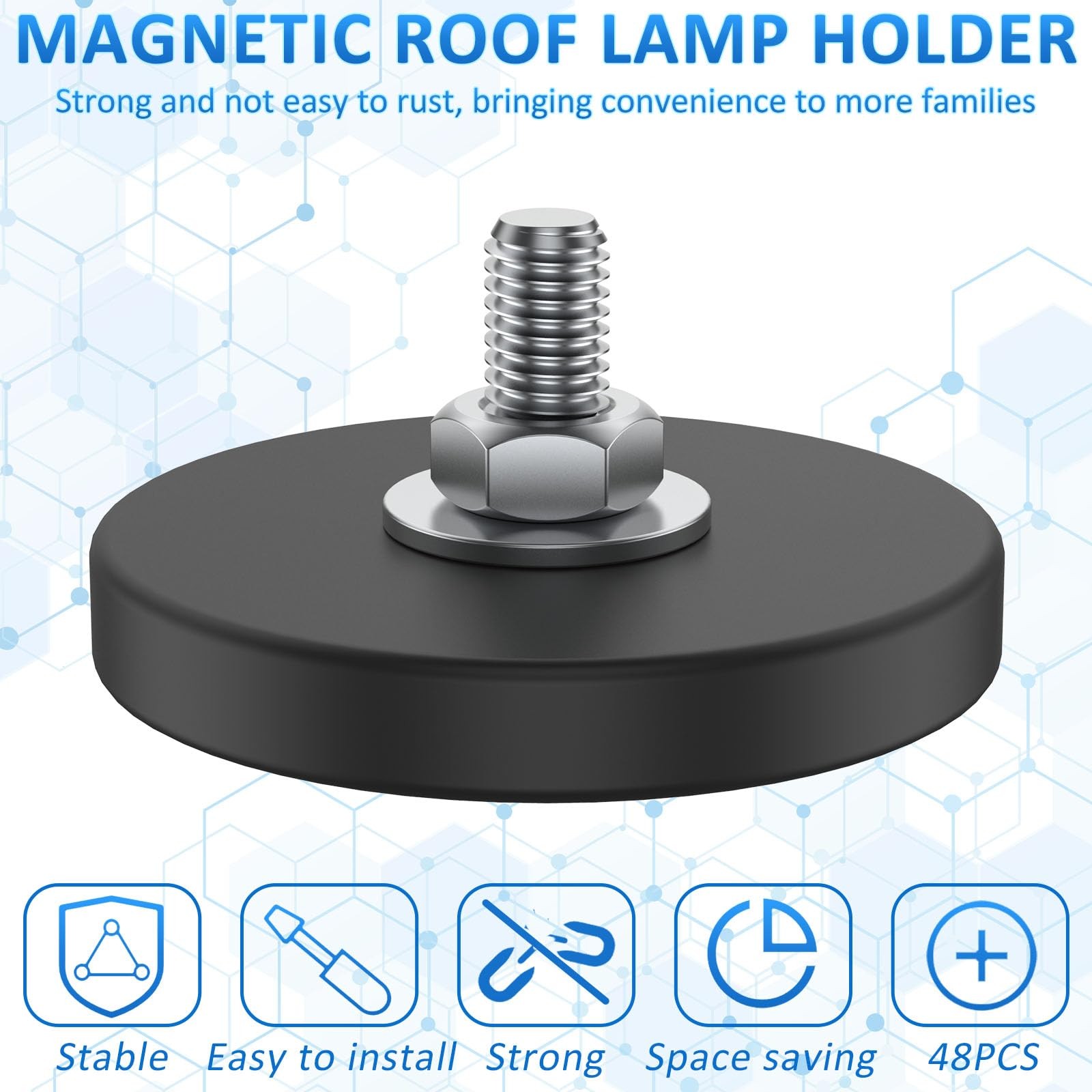 48 Pack Rubber Coated Magnets M6 Rock Light 1.69 Inch 48 Pack, Black