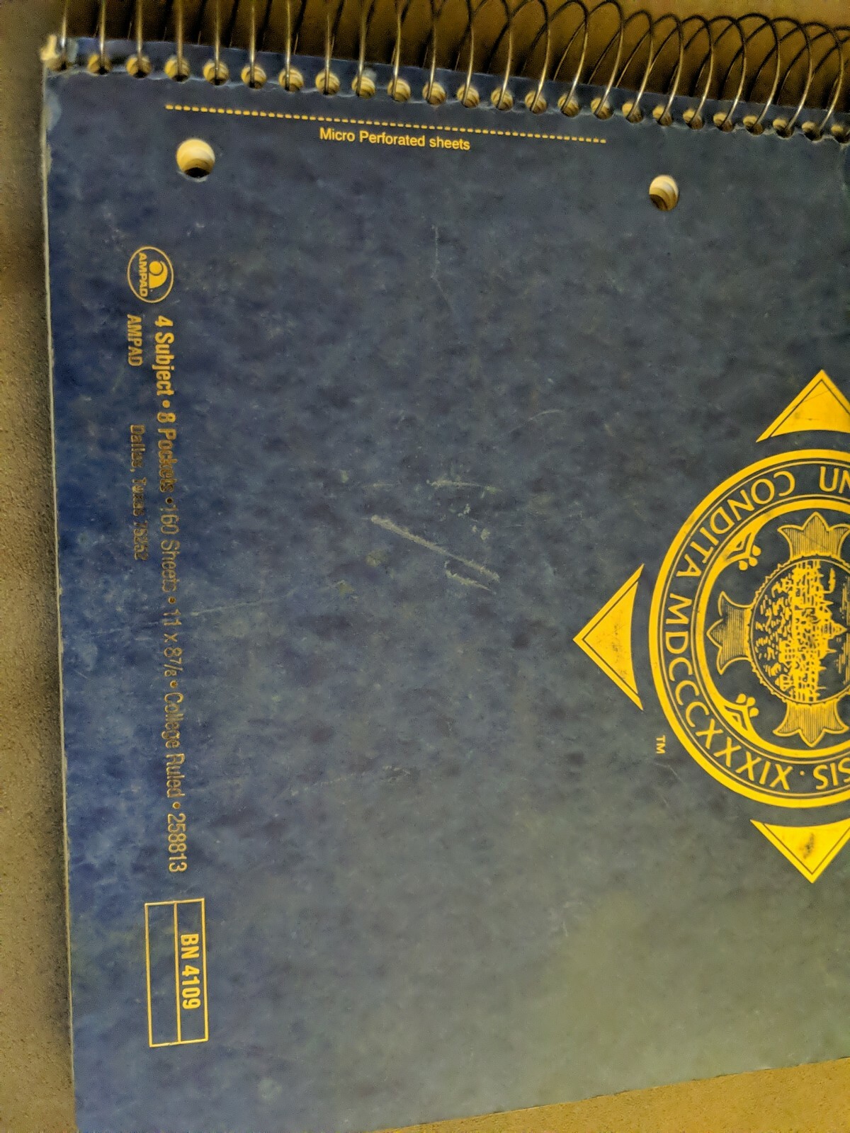Boston University Ampad 4 Subject 11″ x 8 7/8″College Ruled Notebook, Blue #1