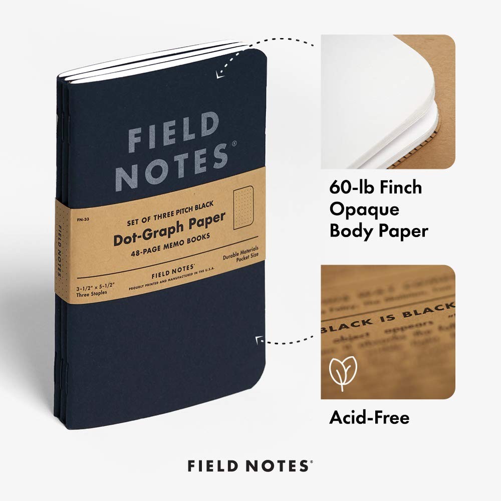 3-Pack Pitch Black Memo Books (3.5″ X 5.5″), Dot-Graph, 48 Pages | Thin Pocke…