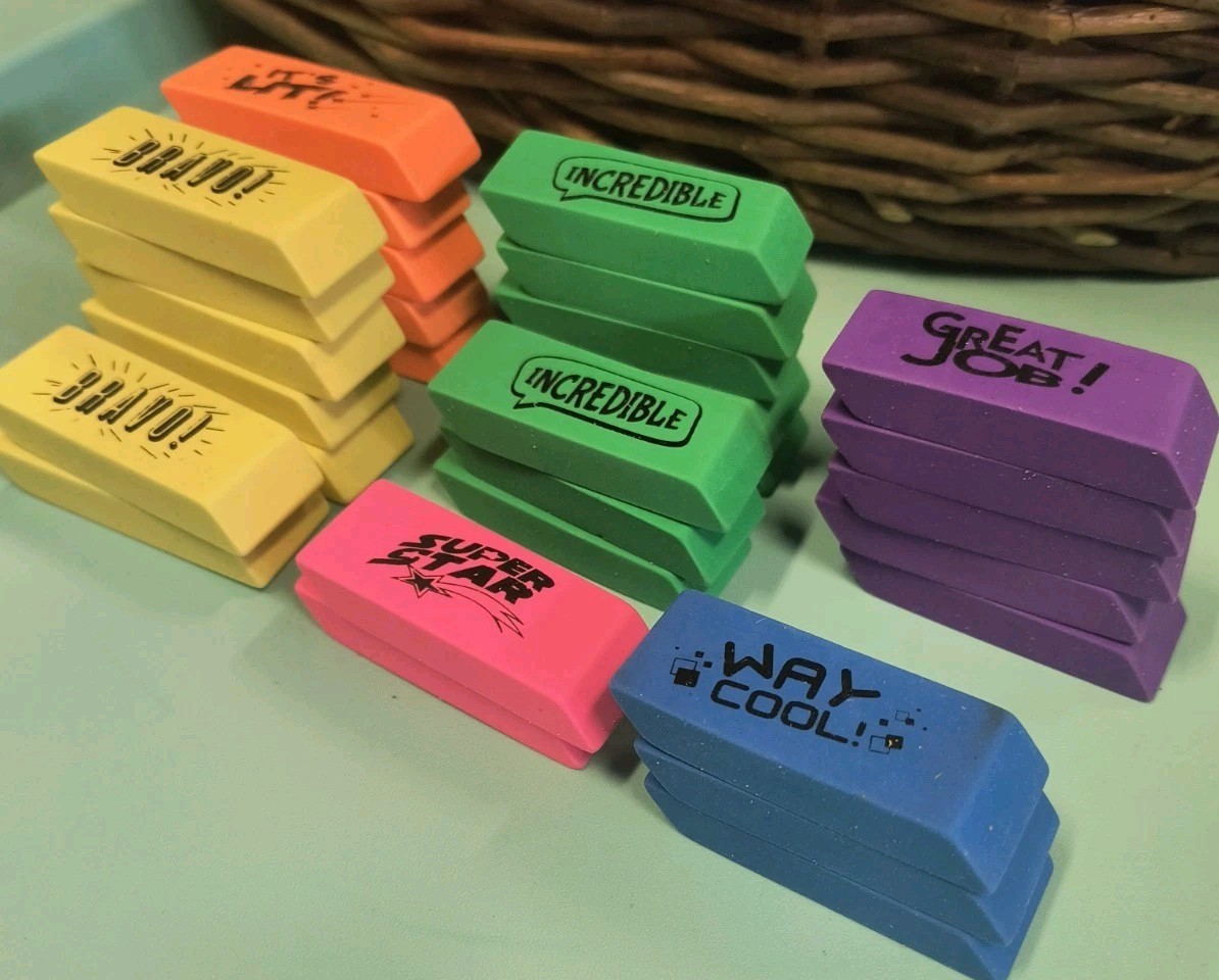 Erasers, 30-Pack Large Block, Colorful (Out of box, still NEW)