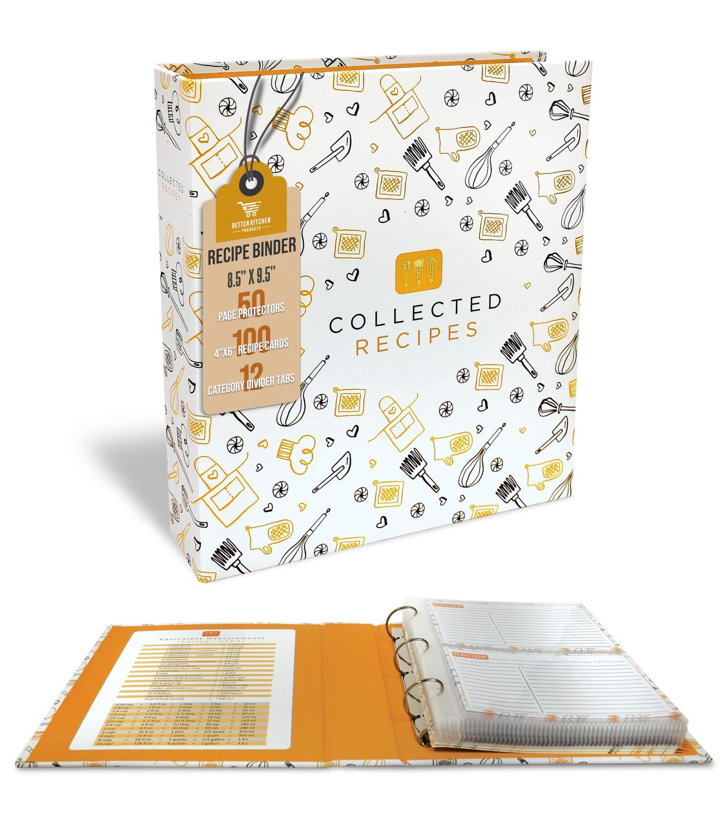 Better Kitchen Products Recipe Binder, 8.5″ x 9.5″ 3 Ring Binder Organizer Se…
