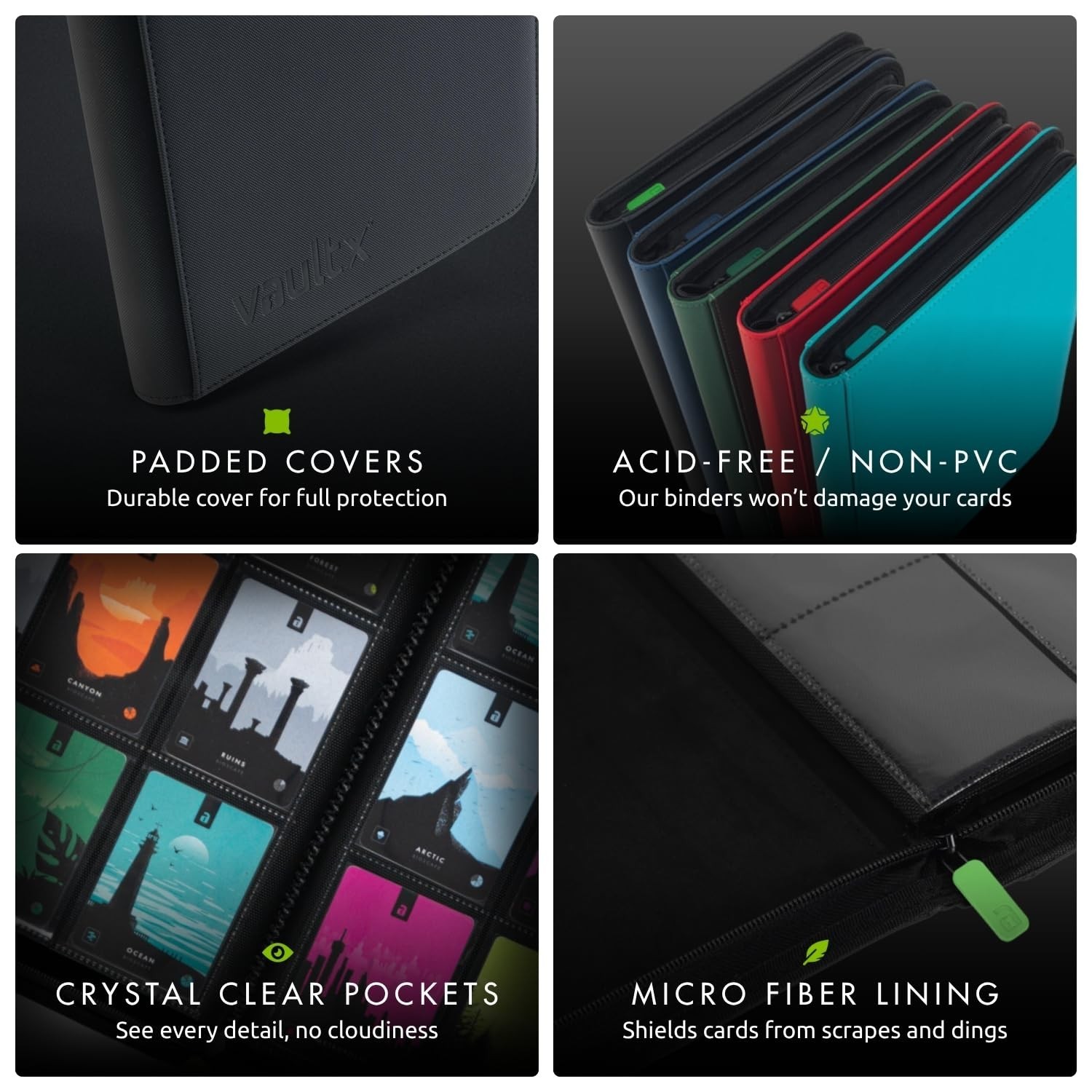 Vault X 4 Pocket Zip Binder, 160 Cards, Exo-Tec Material, 20 Side-Loading Pag…