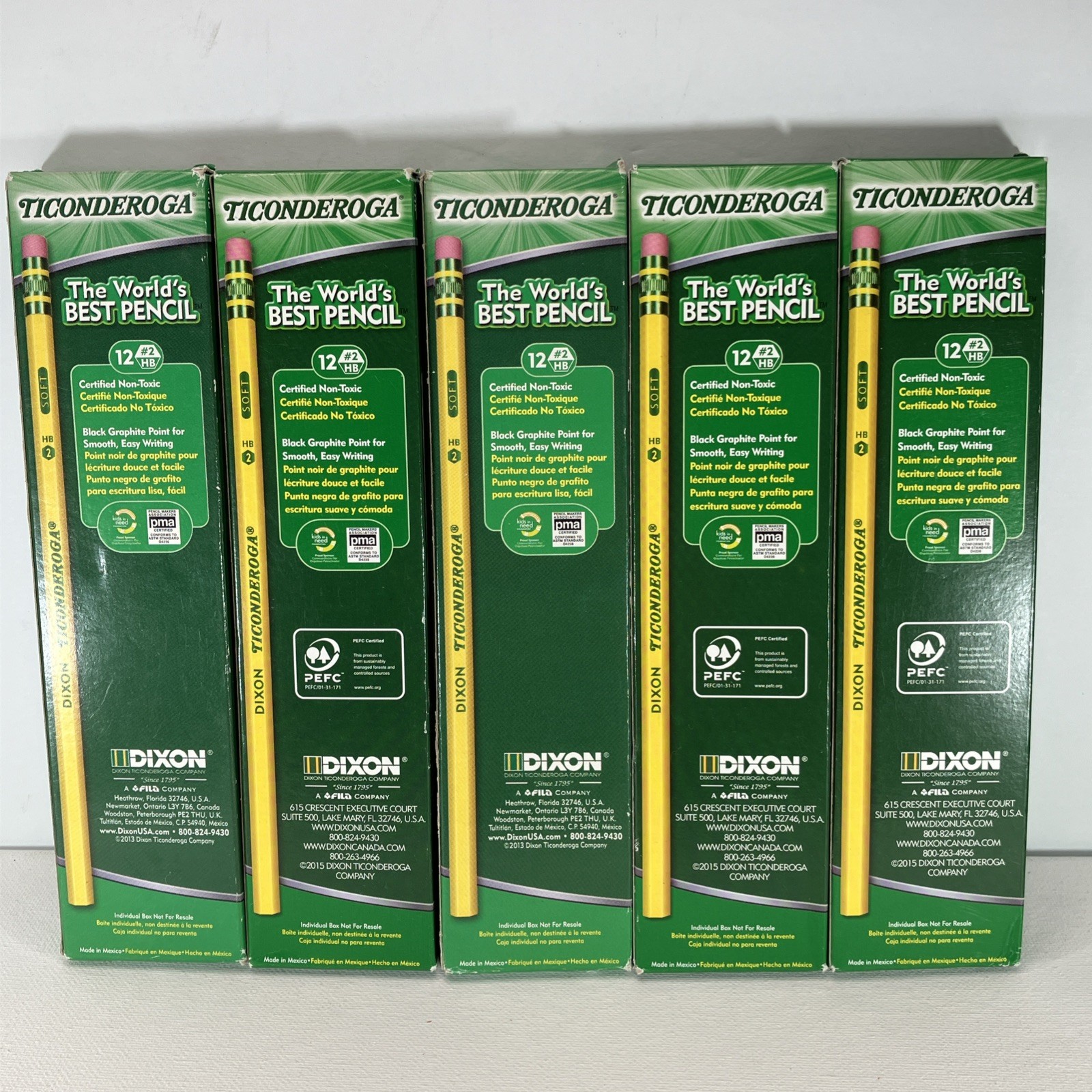Dixon Ticonderoga 13882 2HB 12 Count Box Lot Of 5 60 Yellow Pencils Total Cedar
