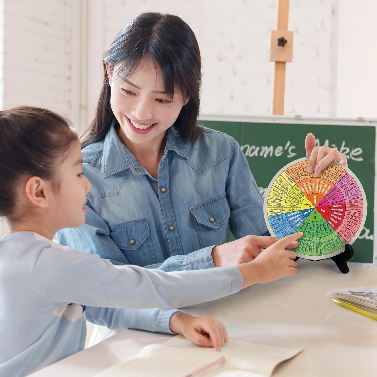 Emotion Wheel, Double-Sided Feelings Wheel with Stand, Counseling Office (ML, 1)