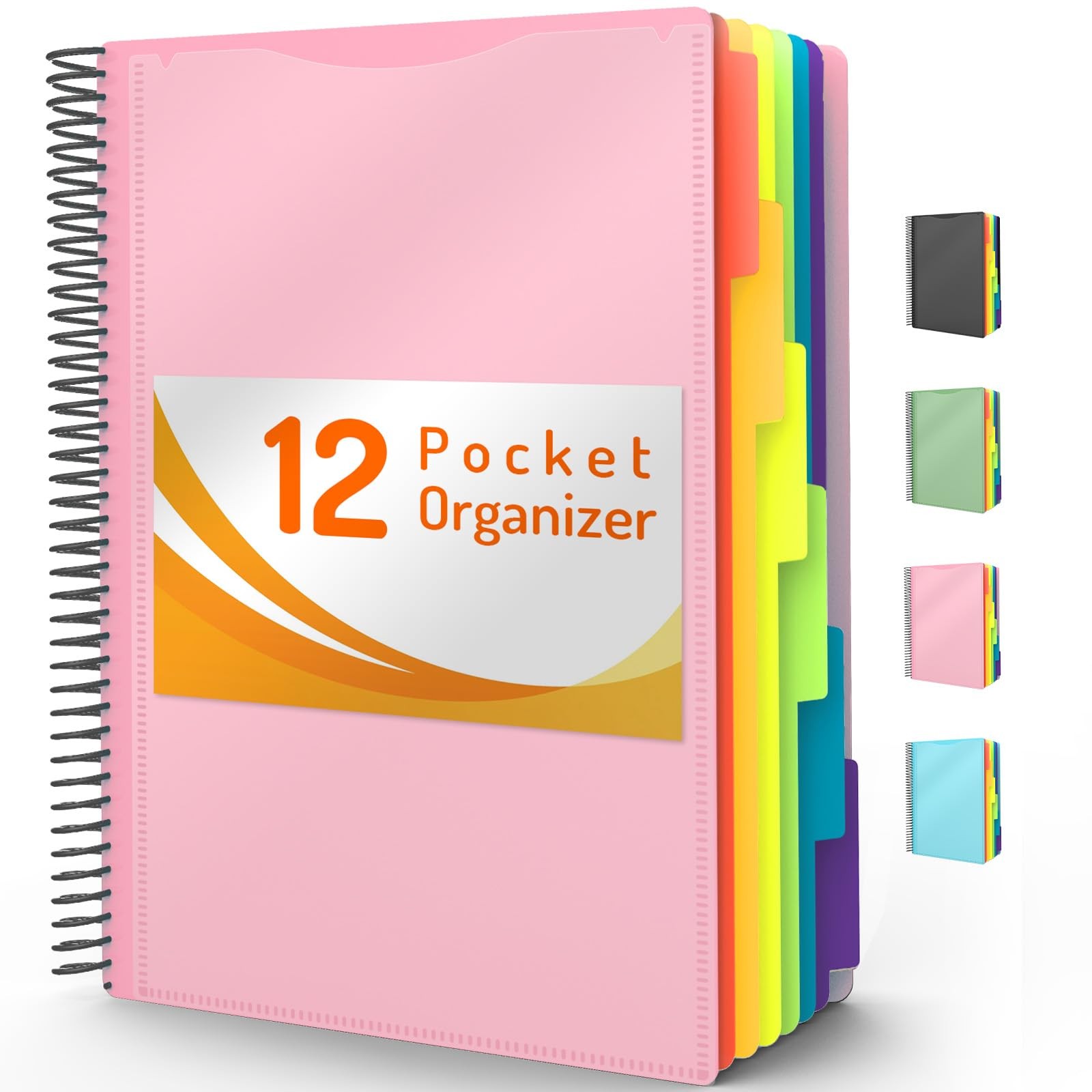 12 Pocket Project Organizer, Forvencer 1/6-cut Tab Binder Organizer Blush