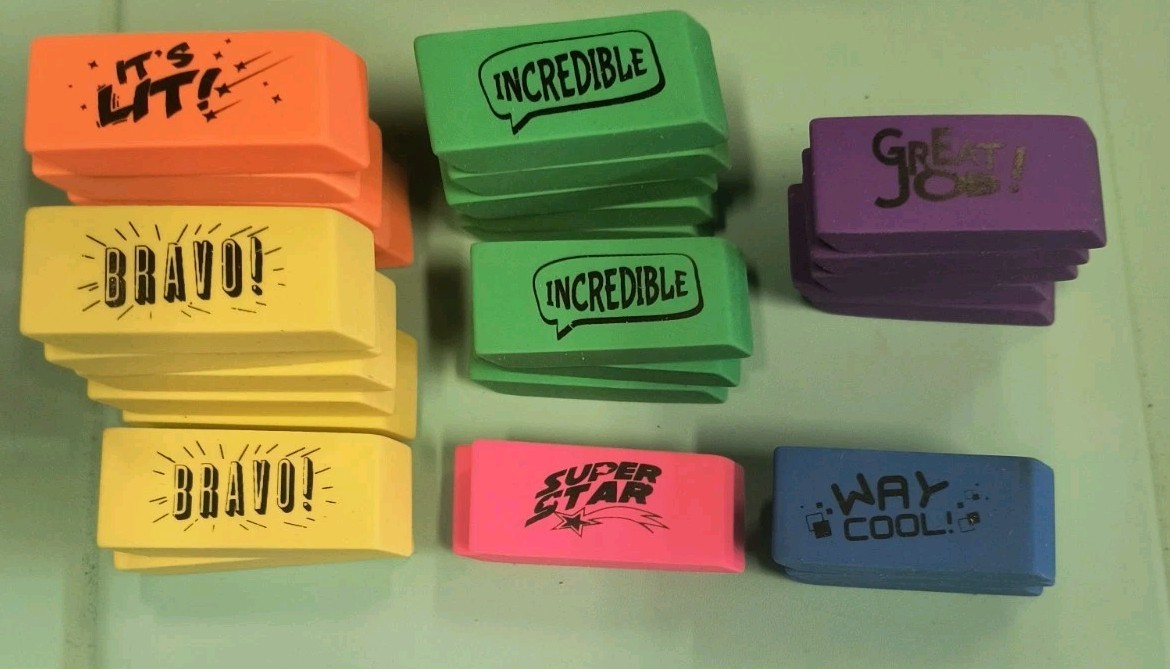 Erasers, 30-Pack Large Block, Colorful (Out of box, still NEW)