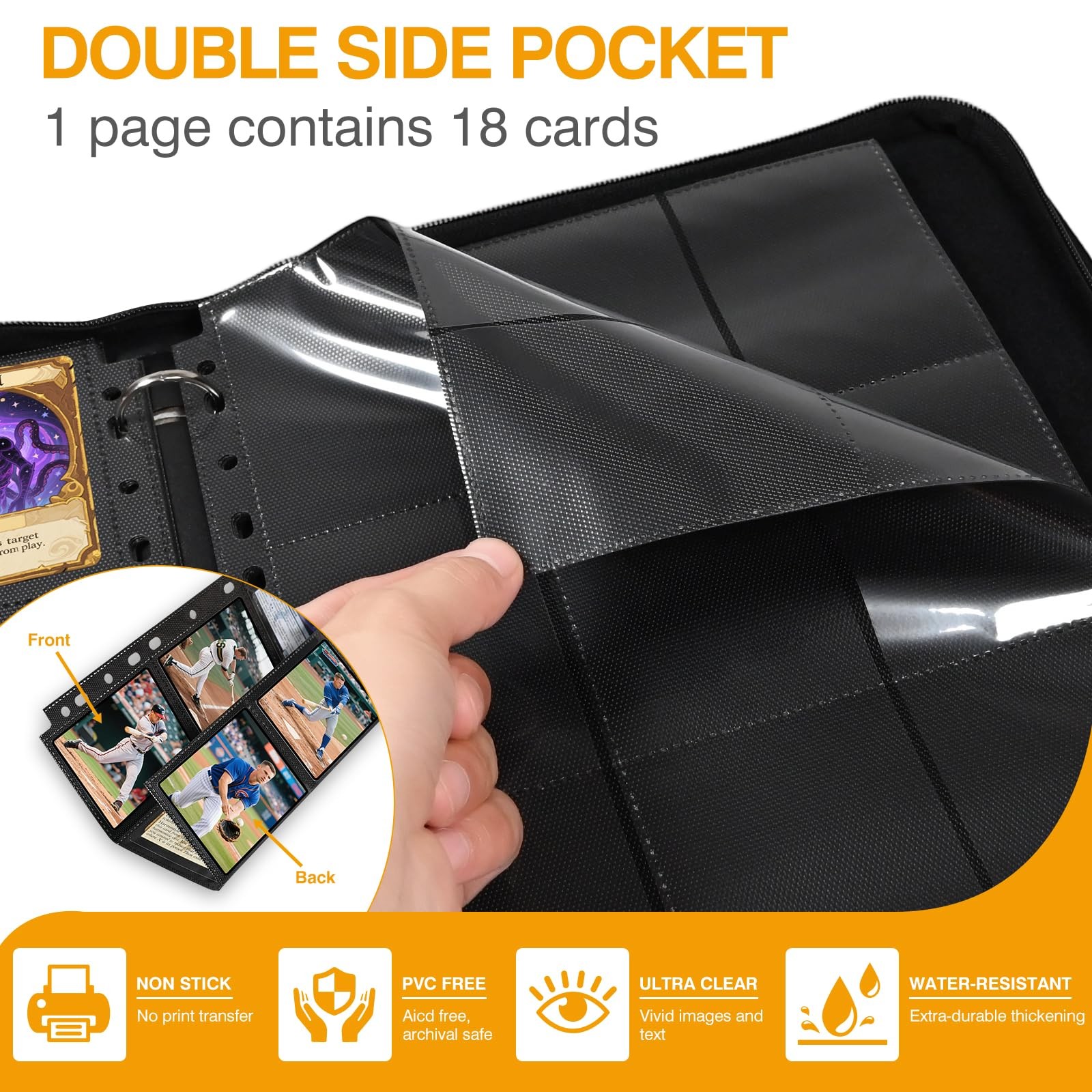 20 Pack 360 Pockets Black Trading Card Sleeves Binder Sheets, Black-20