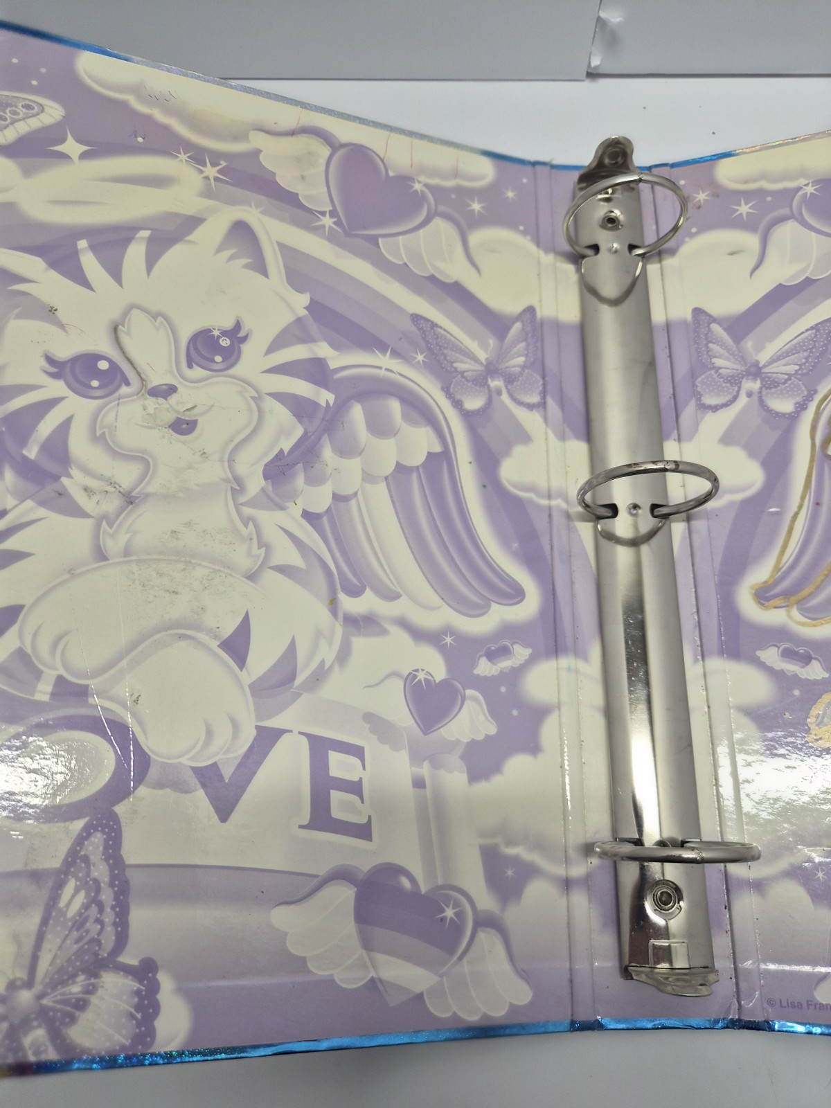 ​Vintage Lisa Frank 3-Ring Binder Holographic Angel Kitty Cat Rainbow 90s Y2K