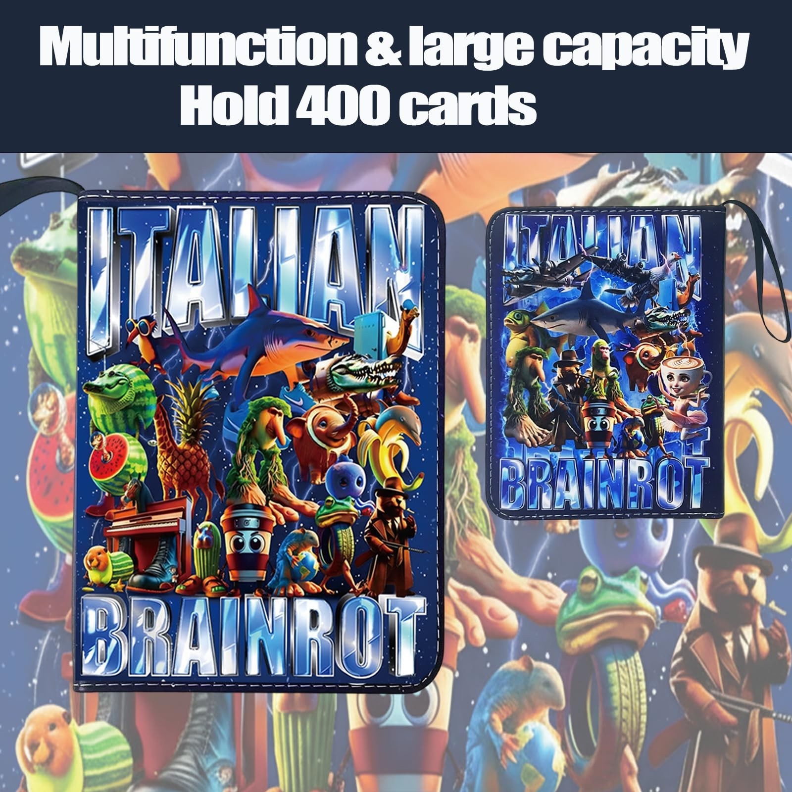 Italian Brainrot Trading Card Binder 4 Pocket 400 Pockets Zipper Card Binder …