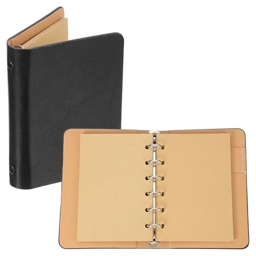 6 Ring Binder Cover, 1 Pack A7 Kraft Leather Notebook Binder Mini Black