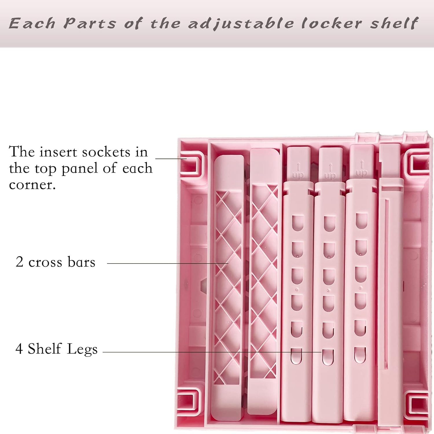 Locker Shelf Adjustable Height and Width, Pink Locker Organizer for Work, Locker
