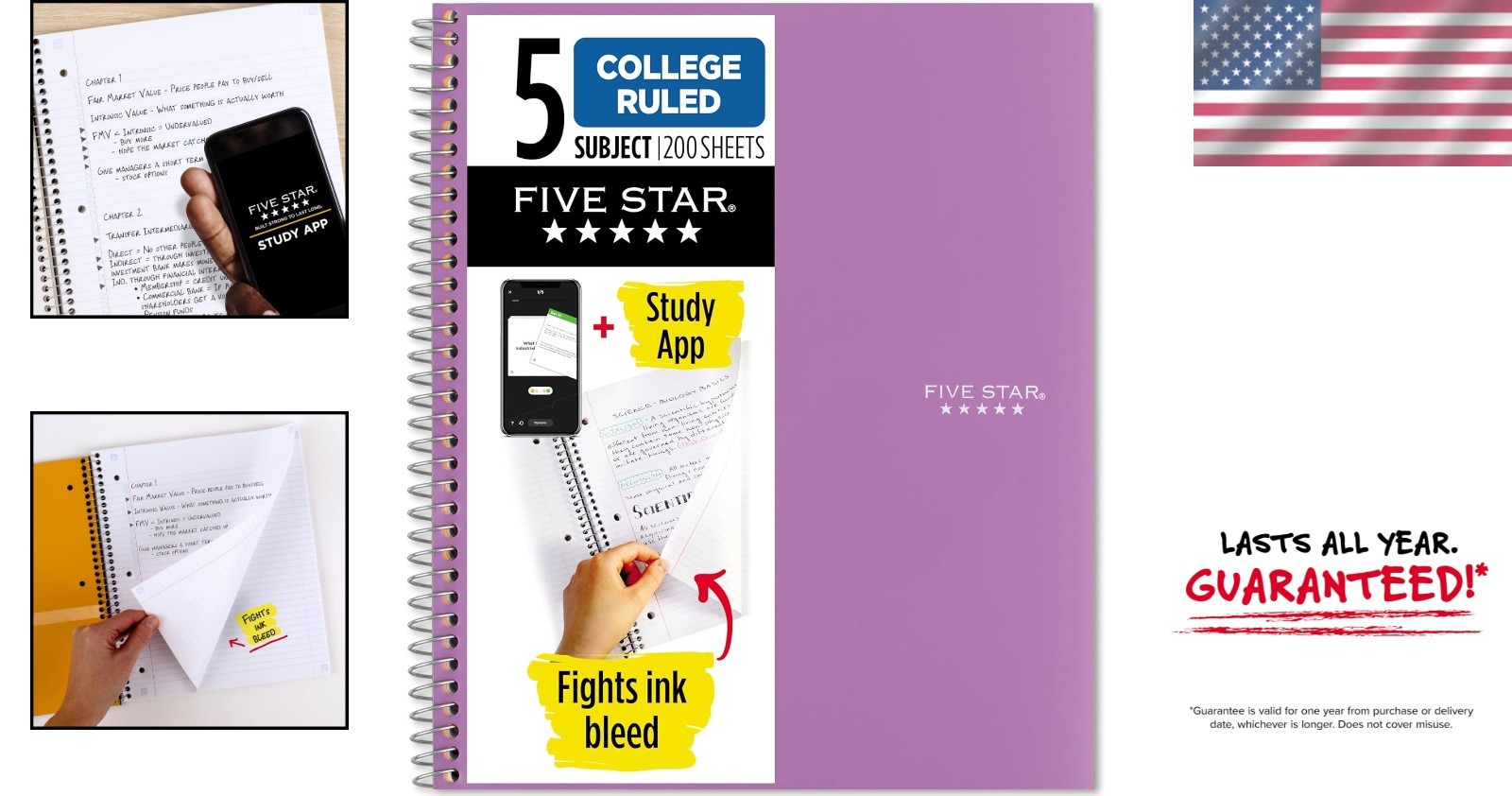 Elegant Amethyst Purple Spiral Notebook, 5 Subject with Digital Study App Access