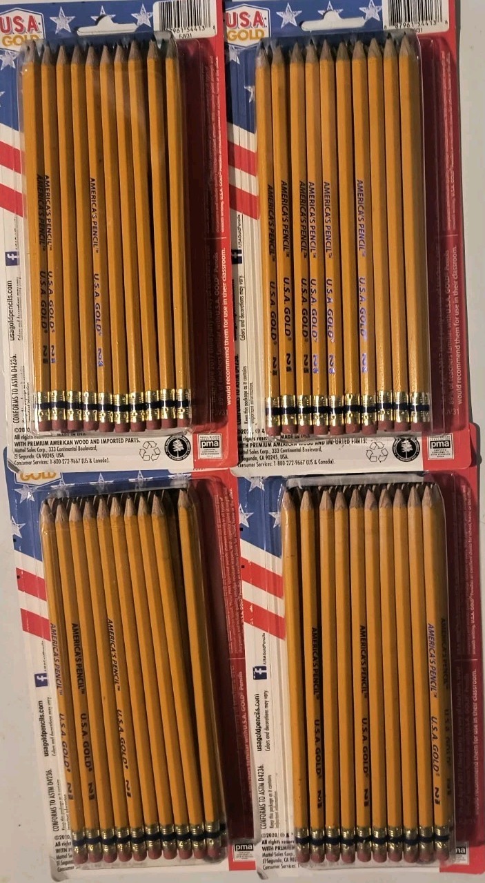 USA Gold Yellow Pre Sharpened #2 Pencils 4 packs of 30 120 Total Wood Made In US