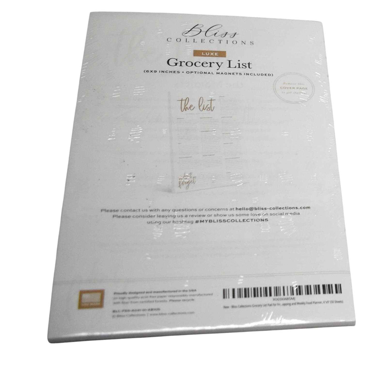 Bliss Collections Luxe Grocery List Pad 6×9 USA Made With Magnets 50 Sheets