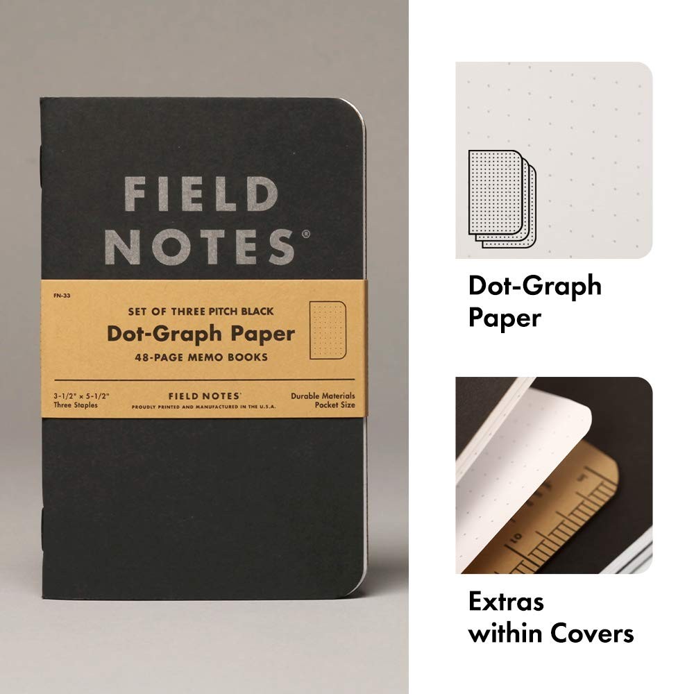 3-Pack Pitch Black Memo Books (3.5″ X 5.5″), Dot-Graph, 48 Pages | Thin Pocke…