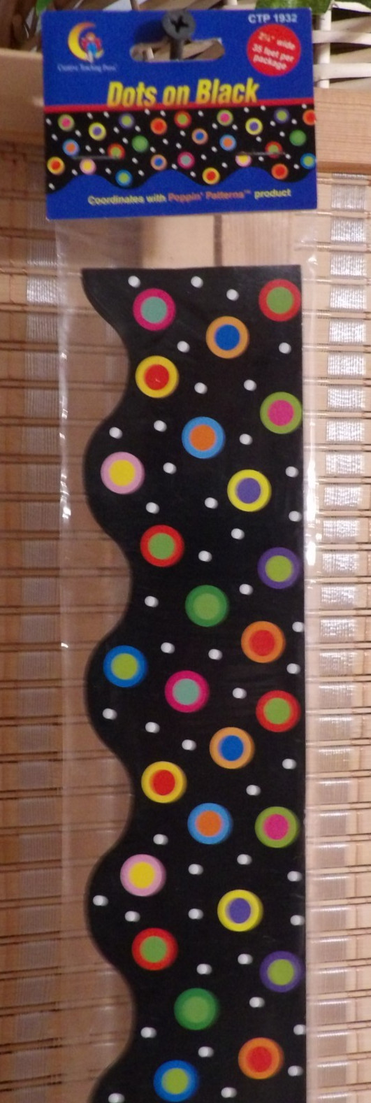 CTP – 2 1/4″ Wide Dots on Black Classroom Bulletin Board 35′ Border Trim
