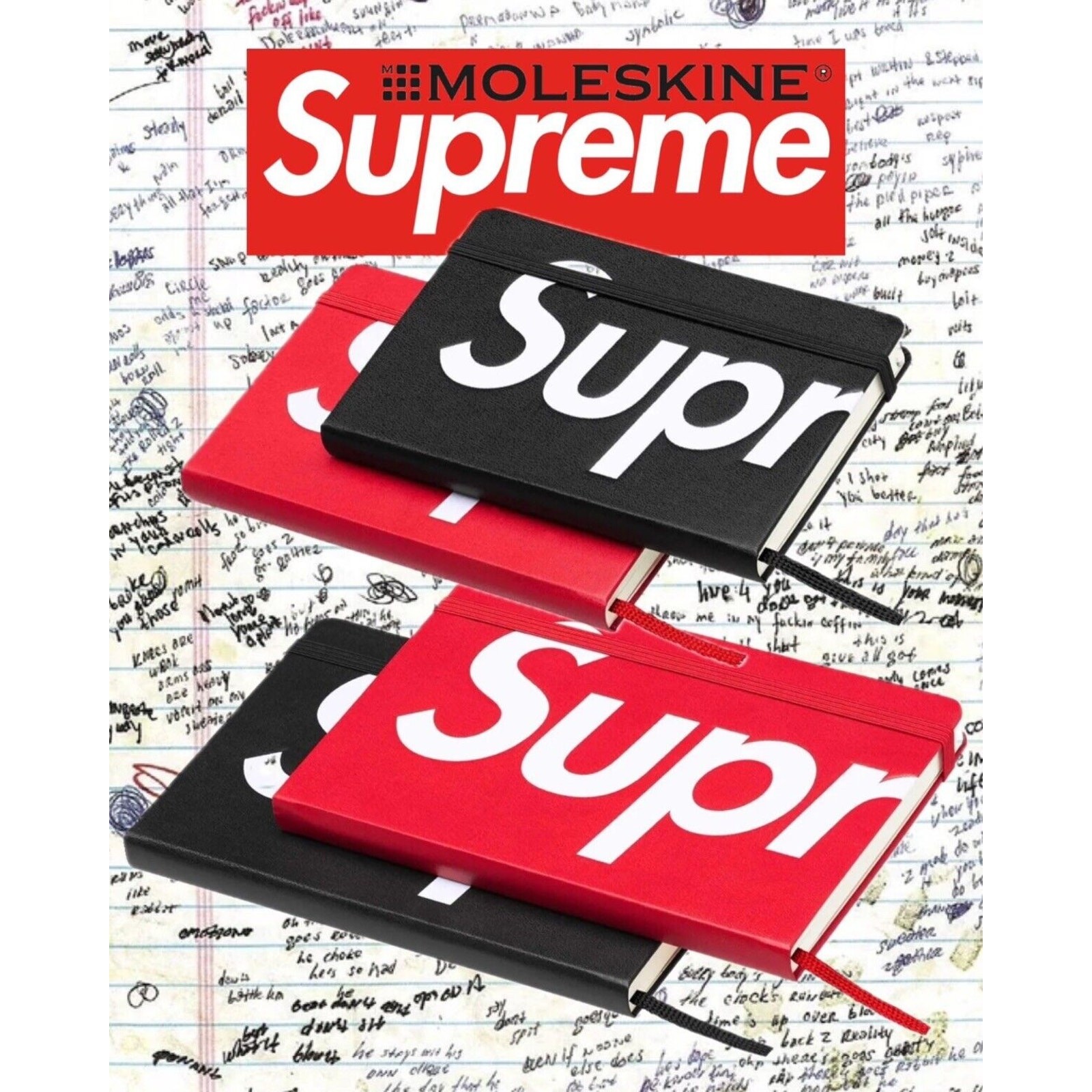Supreme® x Moleskine® • Notebook • Sold-Out • Red • Cross-Posted • Firm
