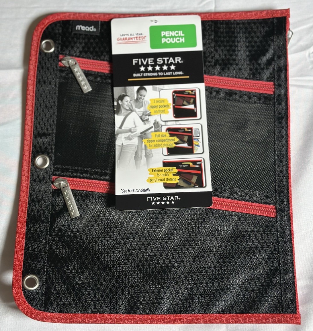 Five Star Pencil Pouch for Binder 3 Zipper Compartment 11″ x 8 3/4″ NEW