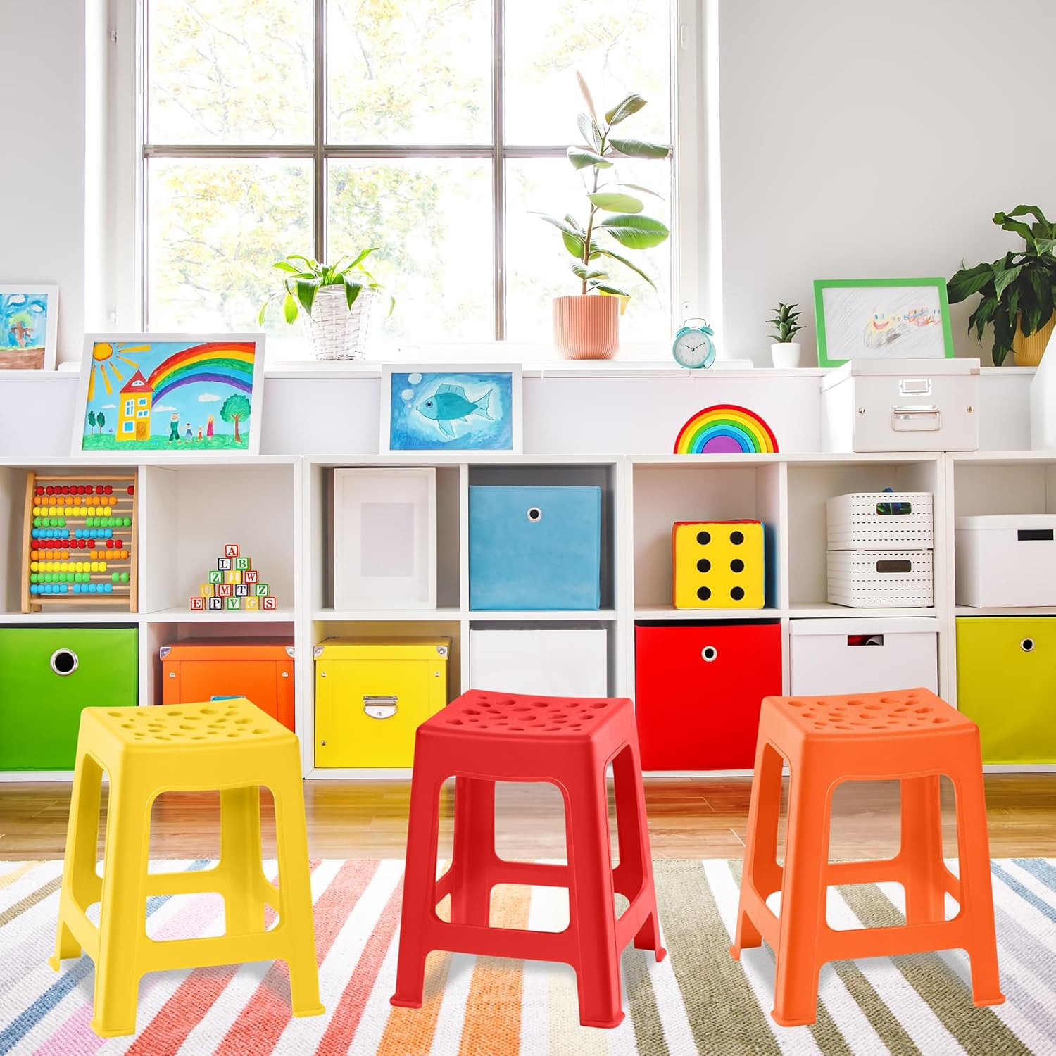 Colorful Stackable Classroom Stools – 6 Pack, Indoor/Outdoor Flexible Seating