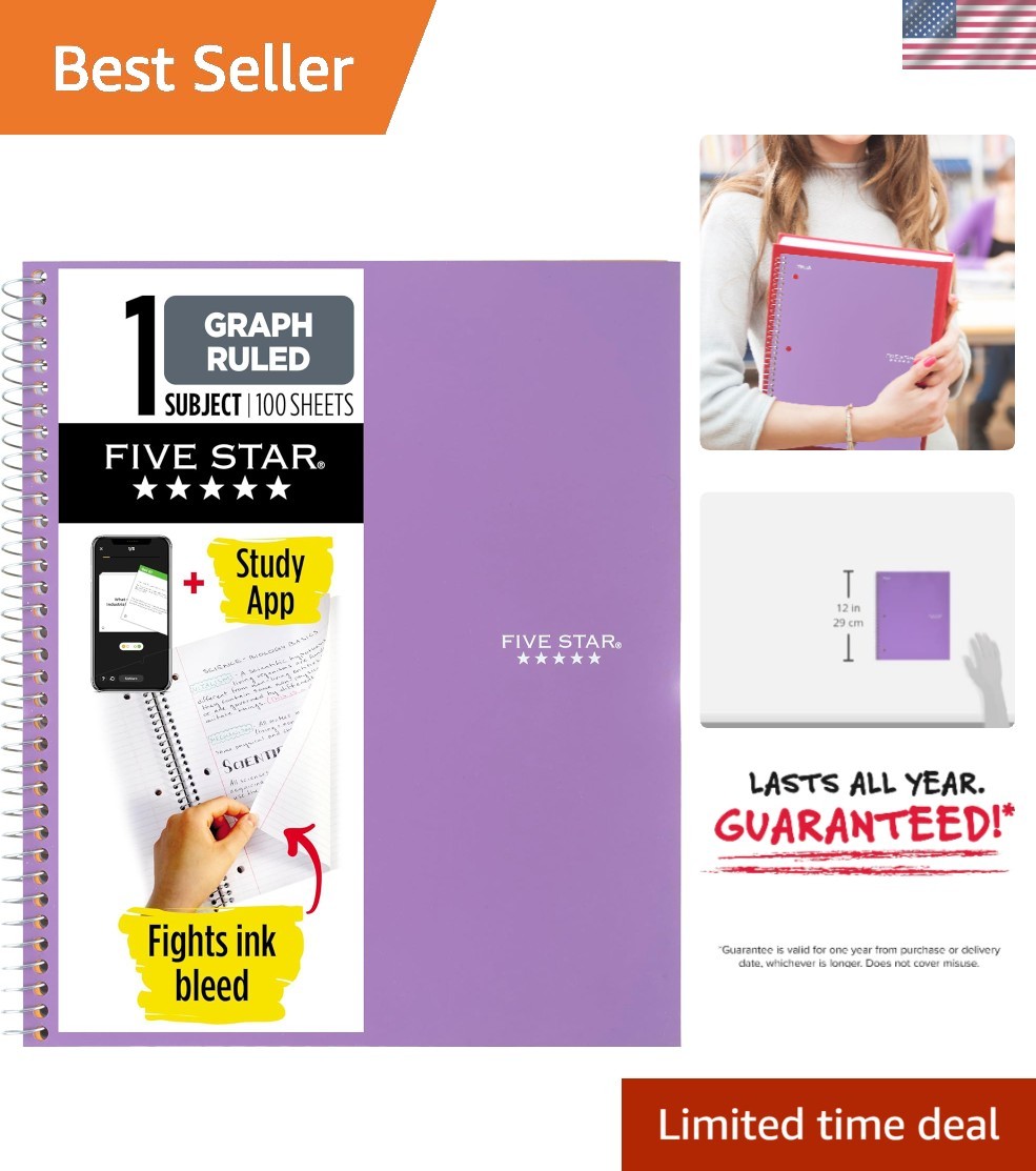 Spiral Notebook + Study App, 1 Subject, Graph Ruled Paper, 8-1/2″ x 11″, 100 …