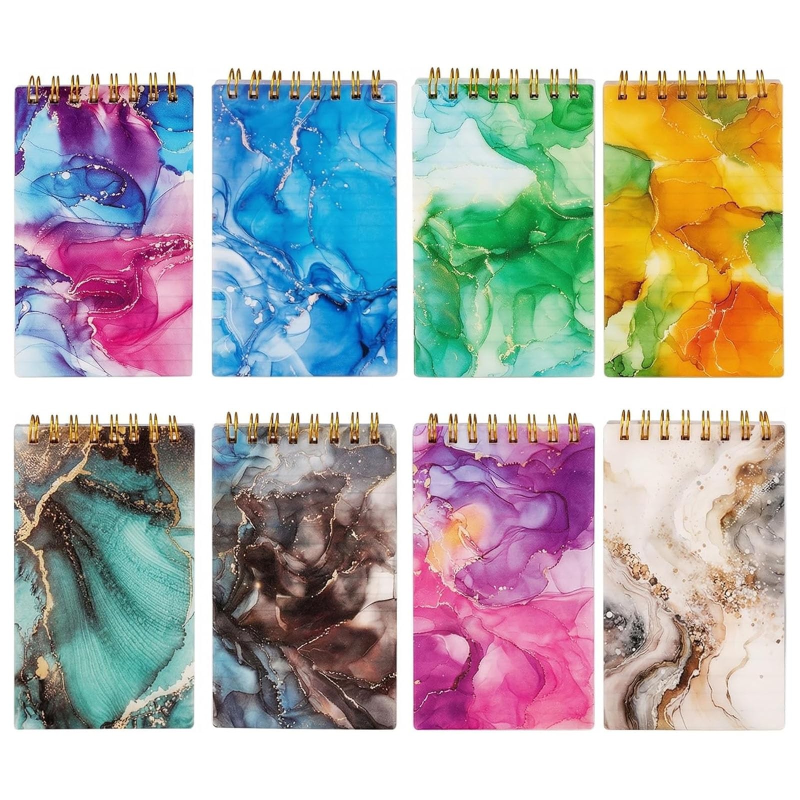 BOOKNOW 8PCS Mini Spiral Notepads, 3x5inch Marbleize Small Line Multi