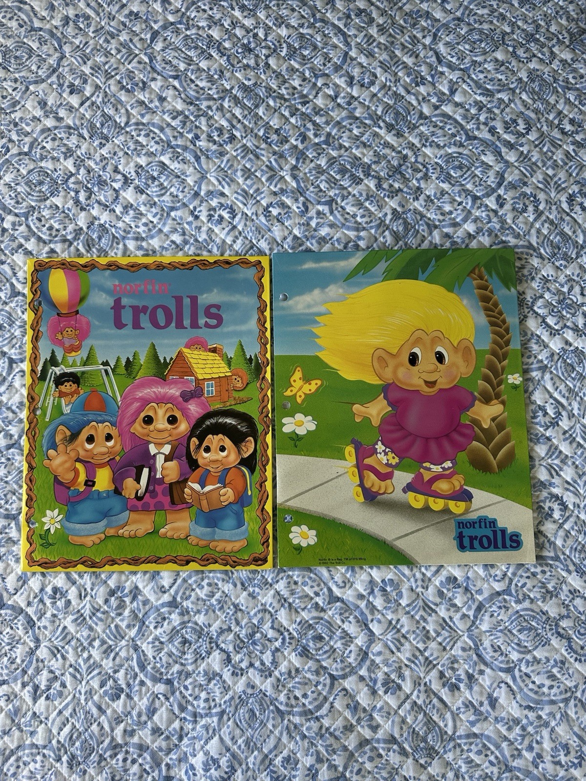 1992 Norfin Trolls Three Hole Pocket Folders For Binder Lot Of 2 Made In The USA