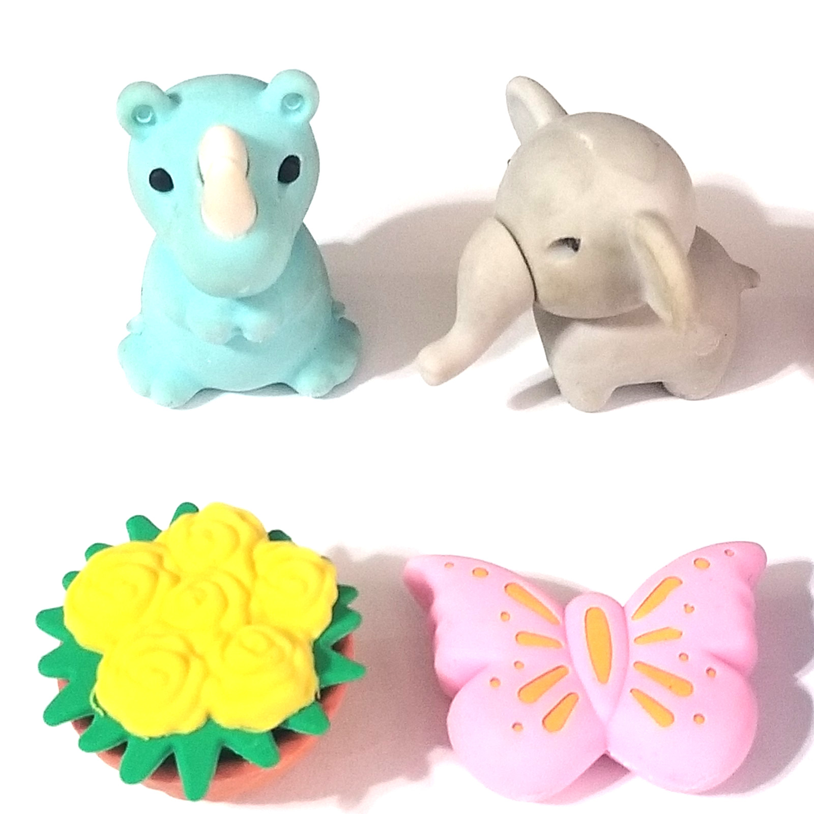 Pull Apart Erasers Animals Butterflies Lady Bug Cactus Colorful 3D Lot of 8