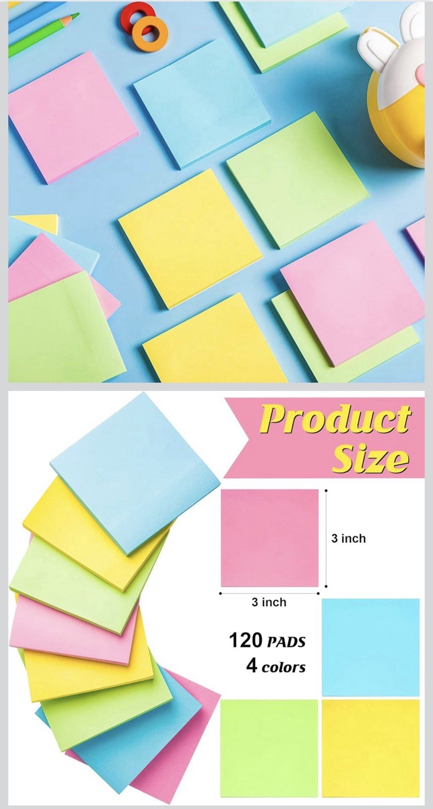 120 Pads Sticky Notes Bulk 3 x 3 Inch Mini Self Stick Note Small Assorted B…
