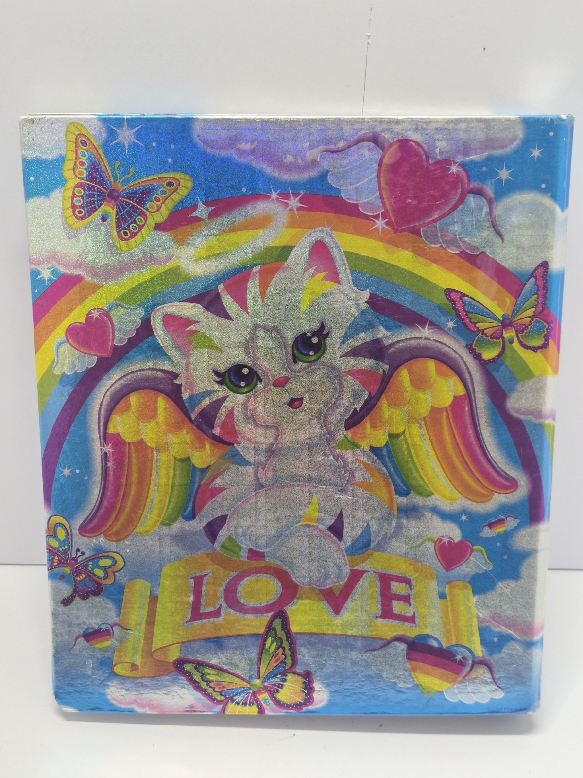 ​Vintage Lisa Frank 3-Ring Binder Holographic Angel Kitty Cat Rainbow 90s Y2K