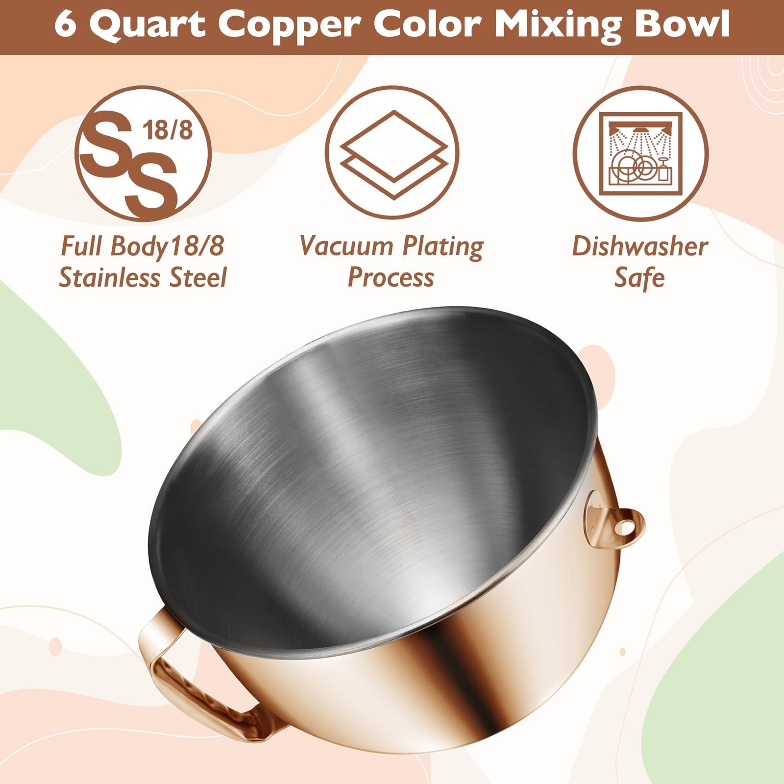 Copper Color Stainless Steel 6 Quart Mixing Bowl for Kitchen Aid Pr… Fast Ship