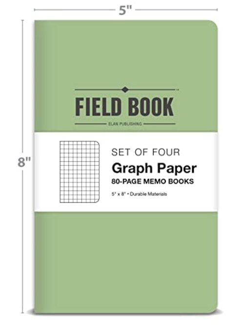 Field Notebook/Journal – 5″x8″ – Green Cover – Graph Book – Pack of 4