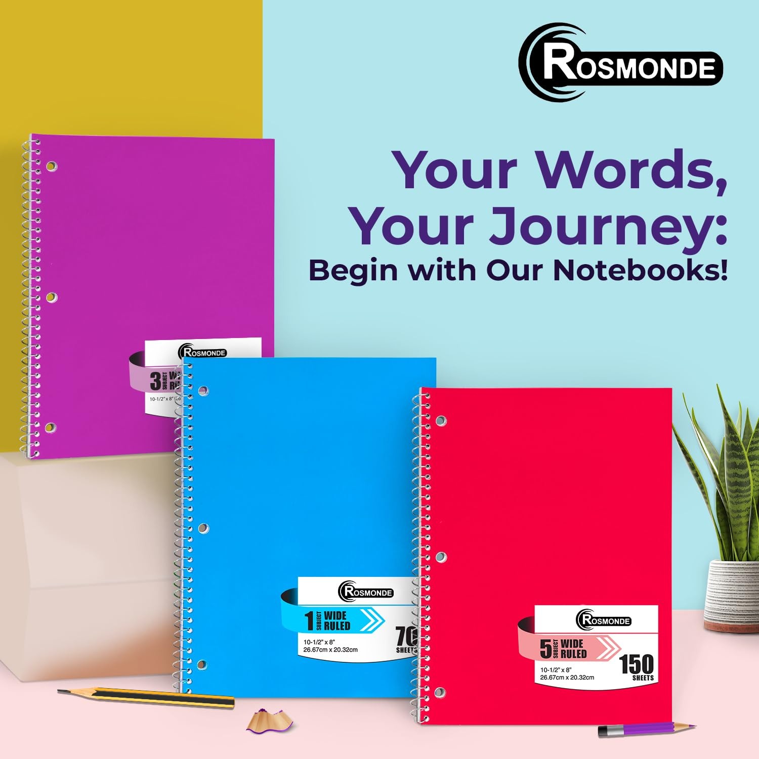 Rosmonde Spiral Notebooks 12 Pack 1 Subject Notebook Wide Ruled 70 Sheets 8 X