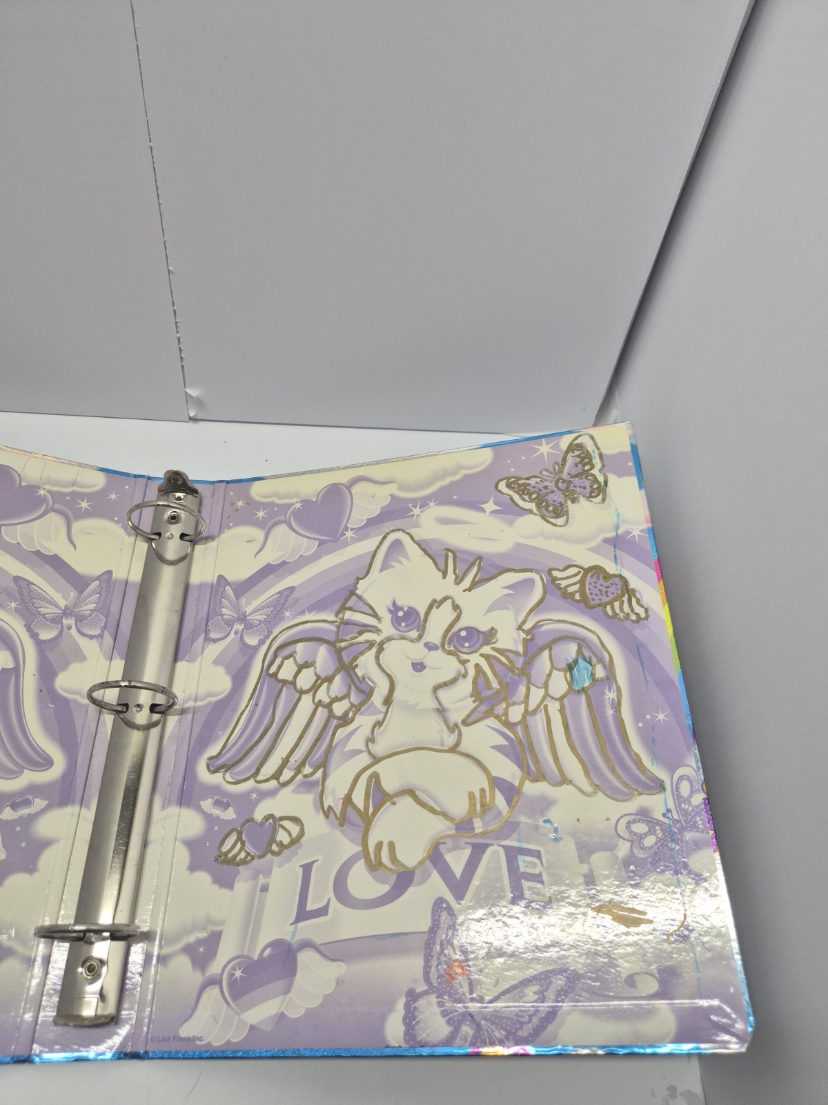 ​Vintage Lisa Frank 3-Ring Binder Holographic Angel Kitty Cat Rainbow 90s Y2K