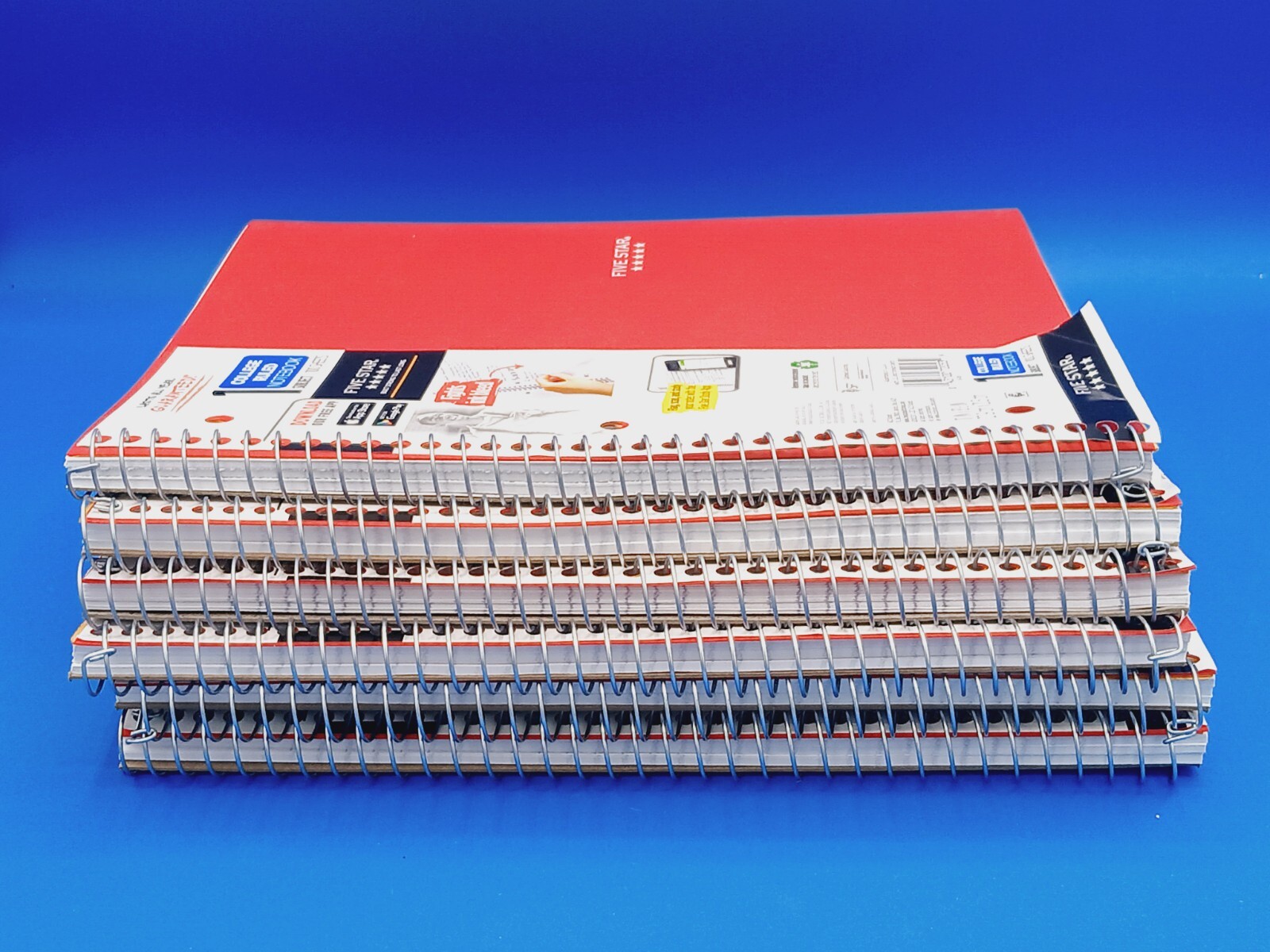 Lot of 6 Red Five Star 1 Subject College Ruled 8.5×11 100 Sheets Spiral Notebook