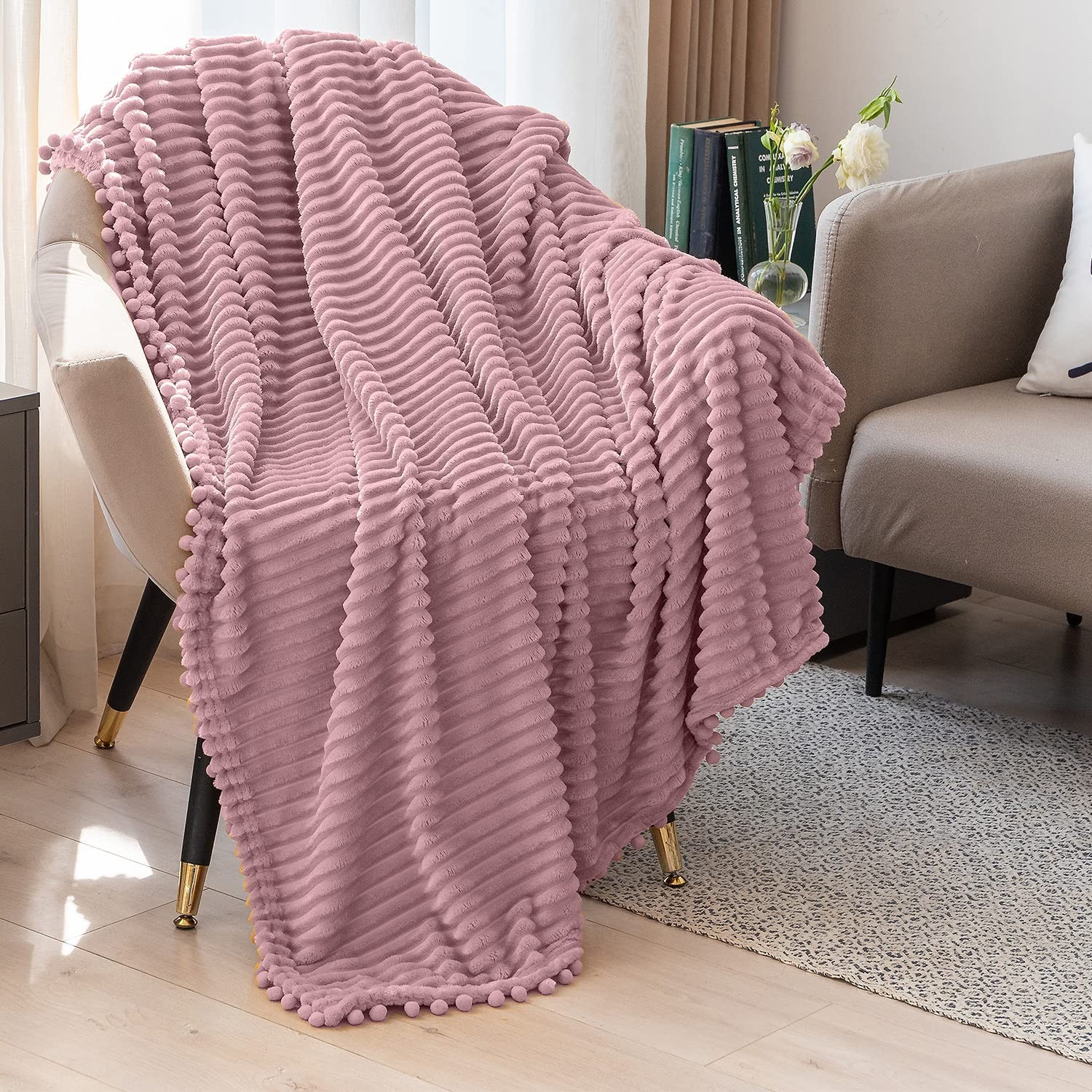 DISSA Fleece Blanket Throw Size – 51×63, Pink – Soft, Plush, Fluffy,
