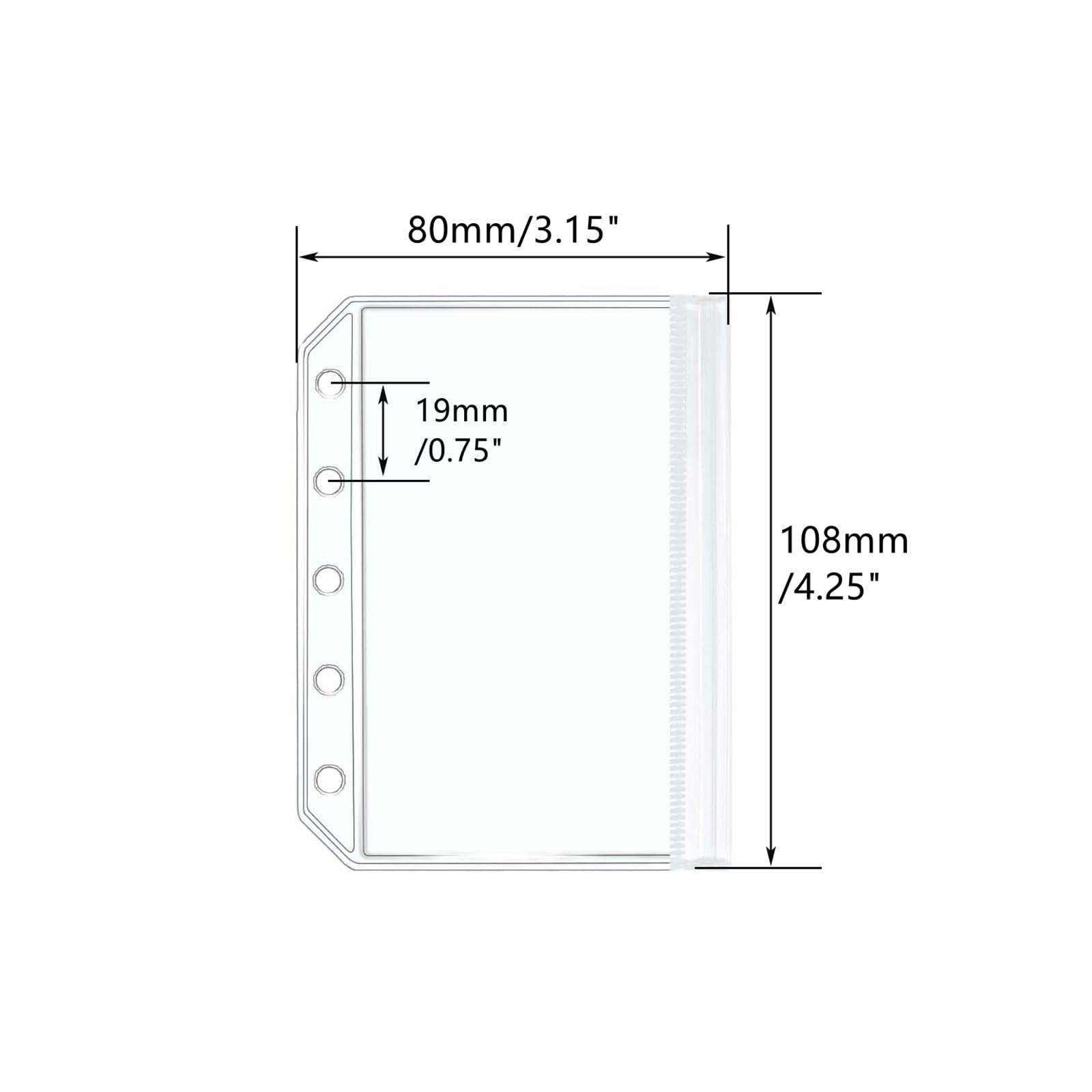 Mogoostry 12pcs A8 Binder Pockets Clear Ziplock Pocket 5 Holes Transparent Pl…