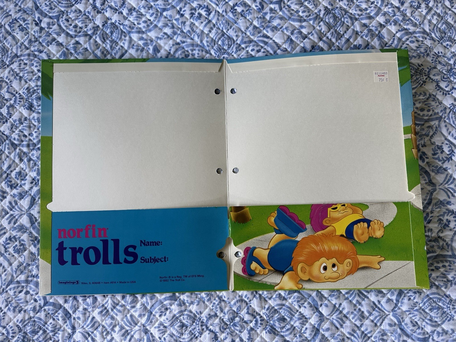 1992 Norfin Trolls Three Hole Pocket Folders For Binder Lot Of 2 Made In The USA