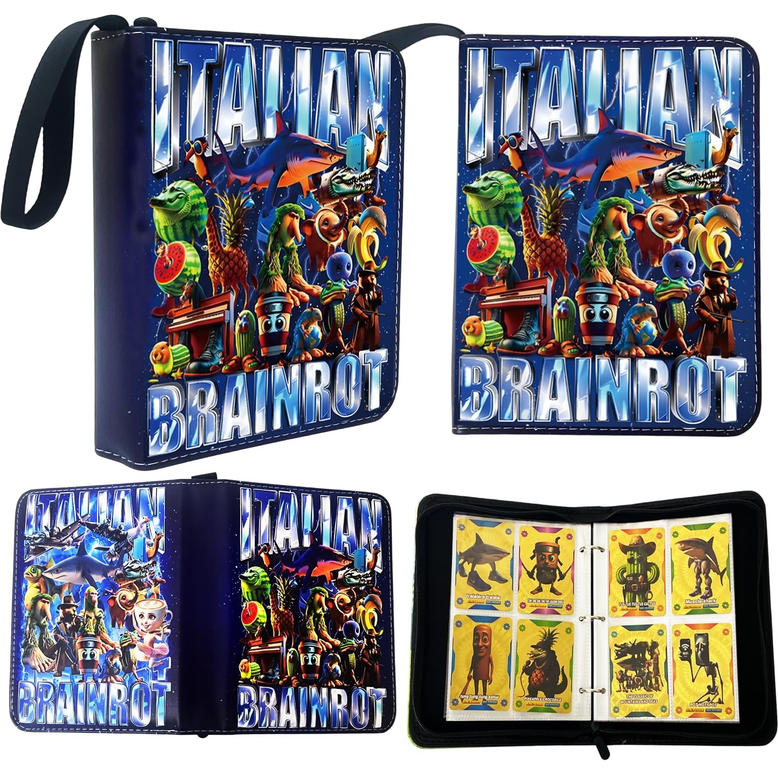 Italian Brainrot Trading Card Binder 4 Pocket 400 Pockets Zipper Card Binder …