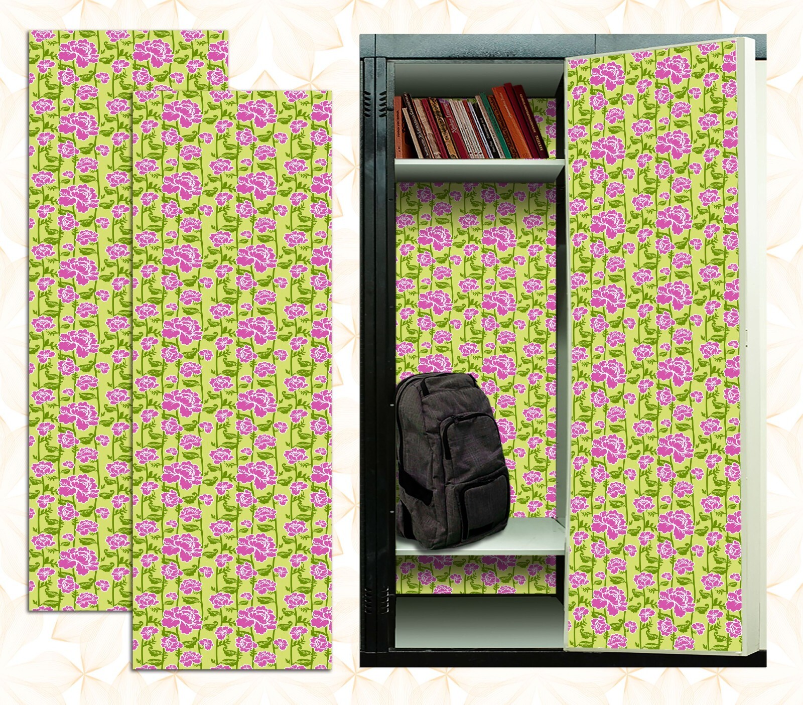 Magnetic Locker Wallpaper Made in USA – Pack of 2 Rolls – (Flowers) (vg 015)