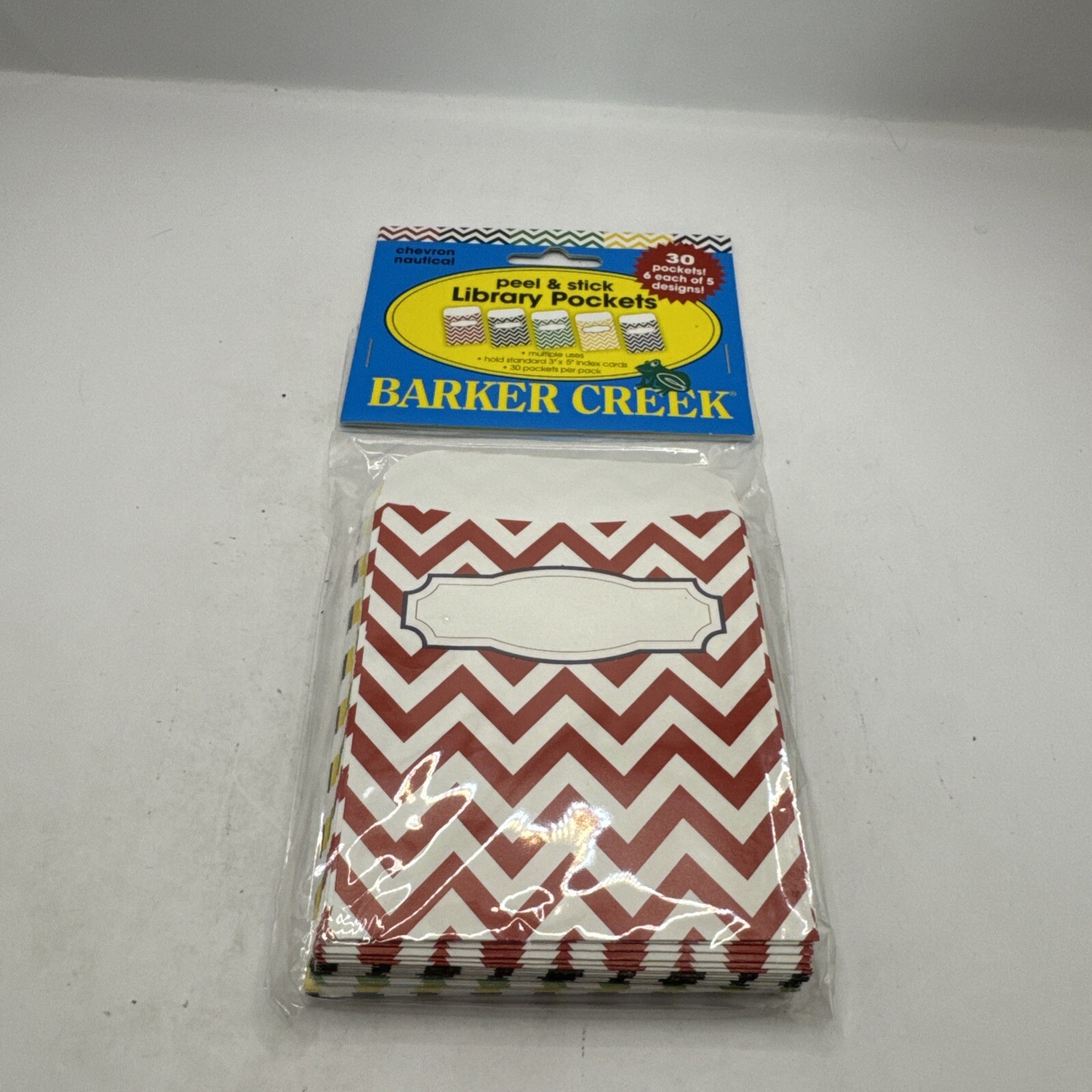 Barker Creek Nautical Chevron Library Pockets, Set of 30, Peel & Stick NIP