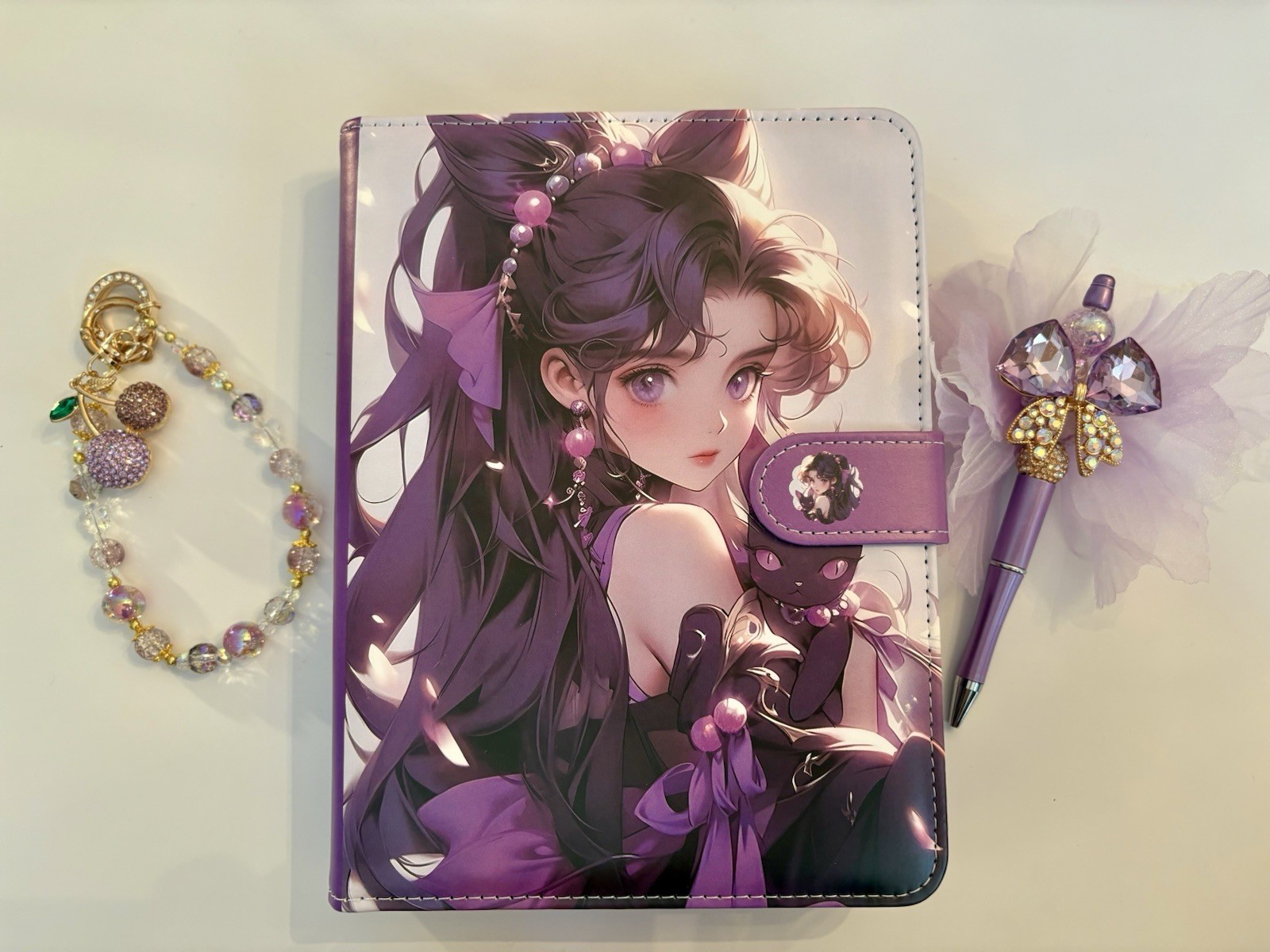 Black Cat Girl A5 Binder W/ Magnet Closure & Matching Paper And Accessories.
