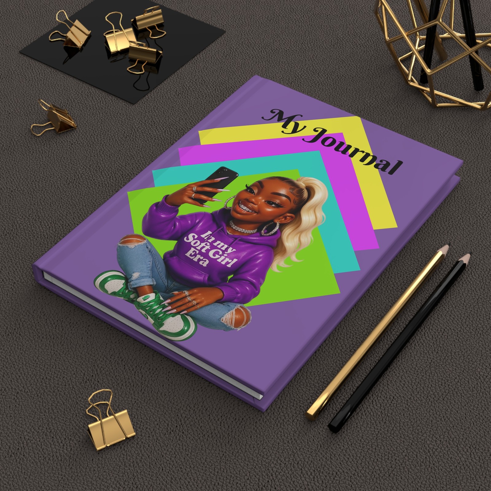 Soft Girl Selfie Journal | Hardcover Journal, Purple Neon Chevron